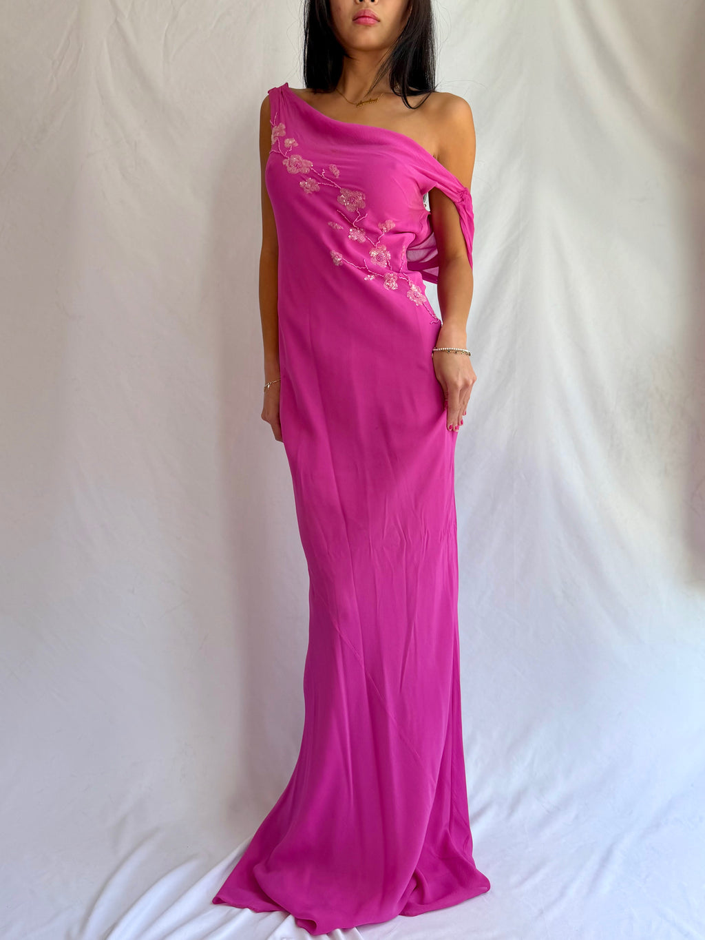Vintage pink beaded maxi dress