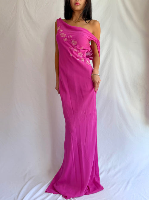Vintage pink beaded maxi dress