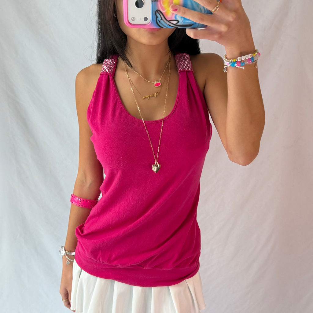 Vintage pink rhinestone halter top