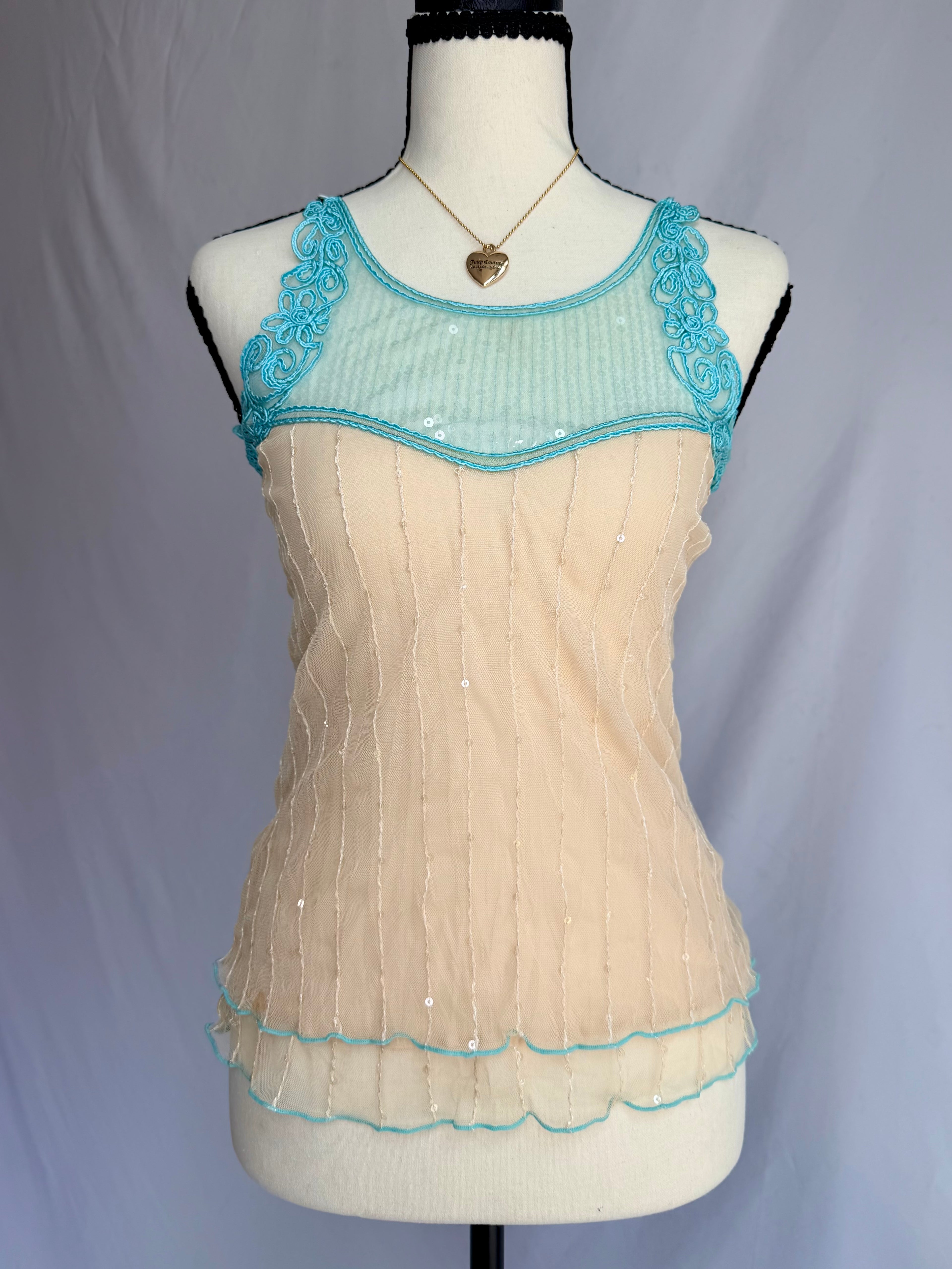 vintage teal sequin tank top 𝜗𝜚