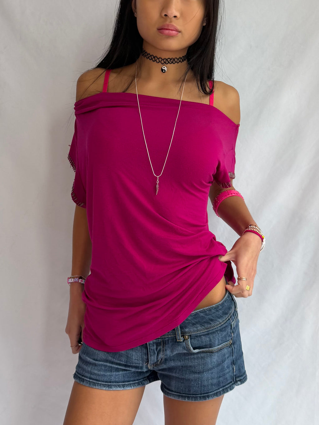 Vintage fuchsia off the shoulder top
