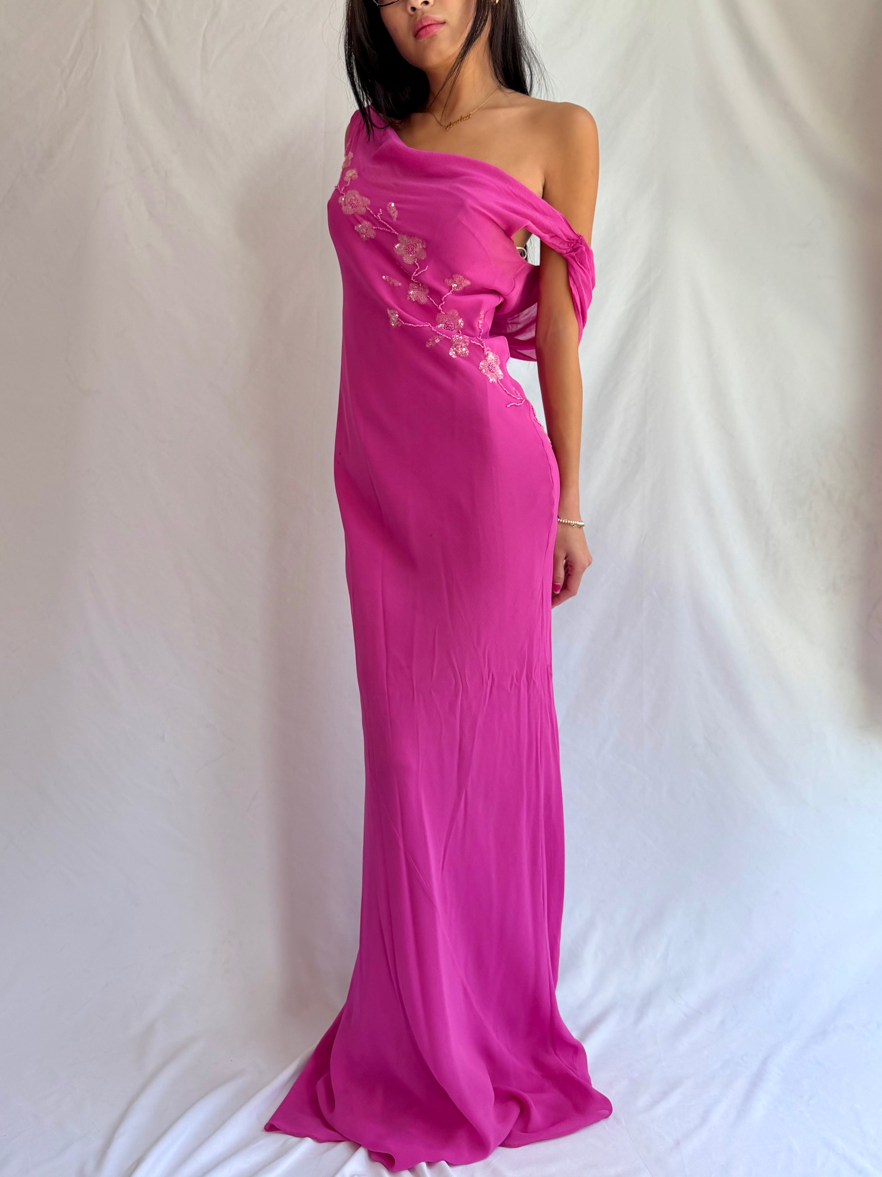 Vintage pink beaded maxi dress