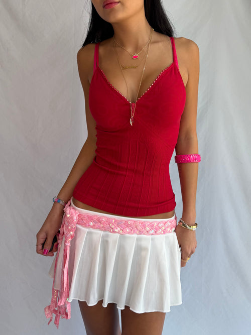 Vintage red quarter zip tank top
