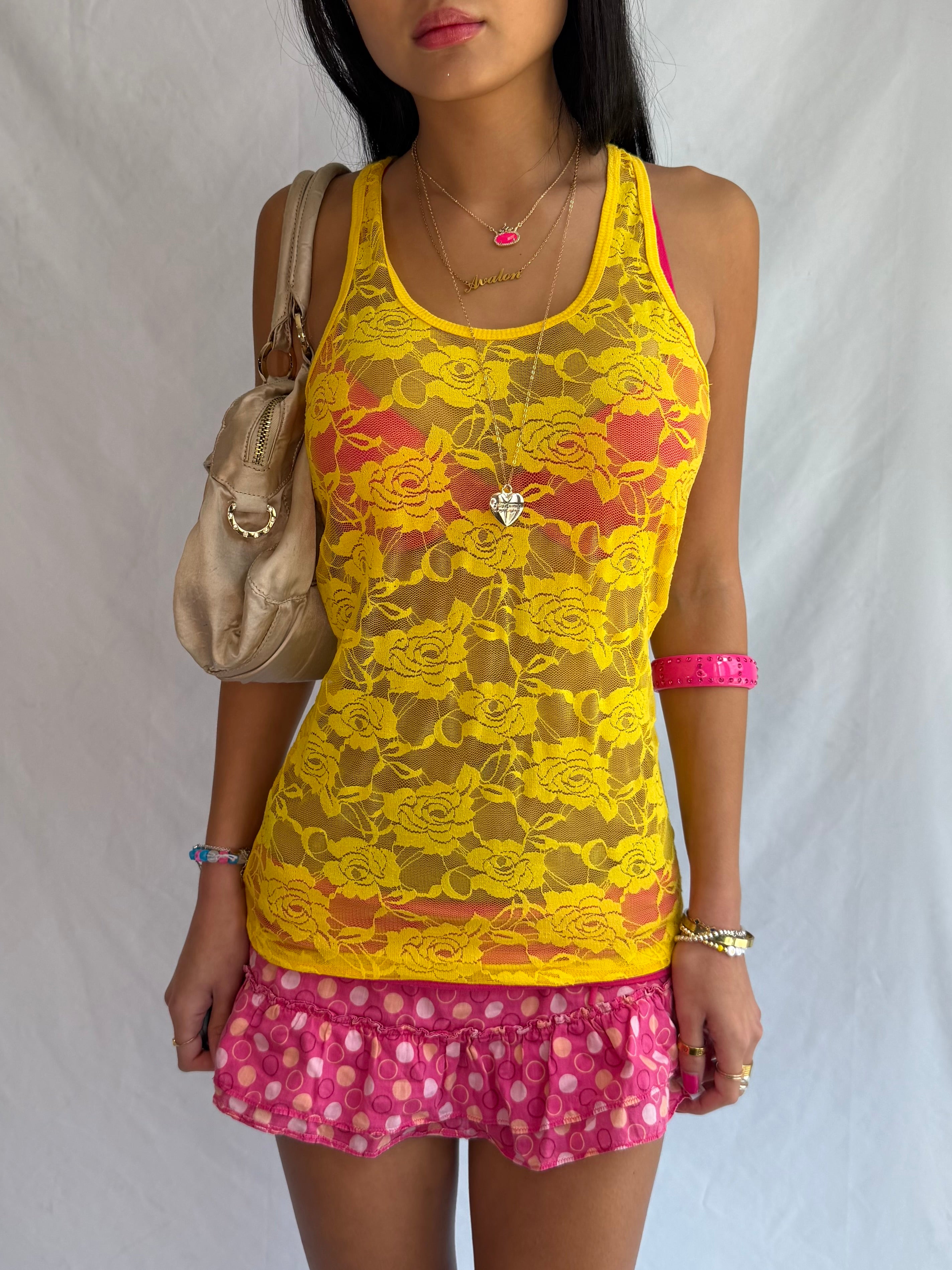 Vintage yellow lace tank top