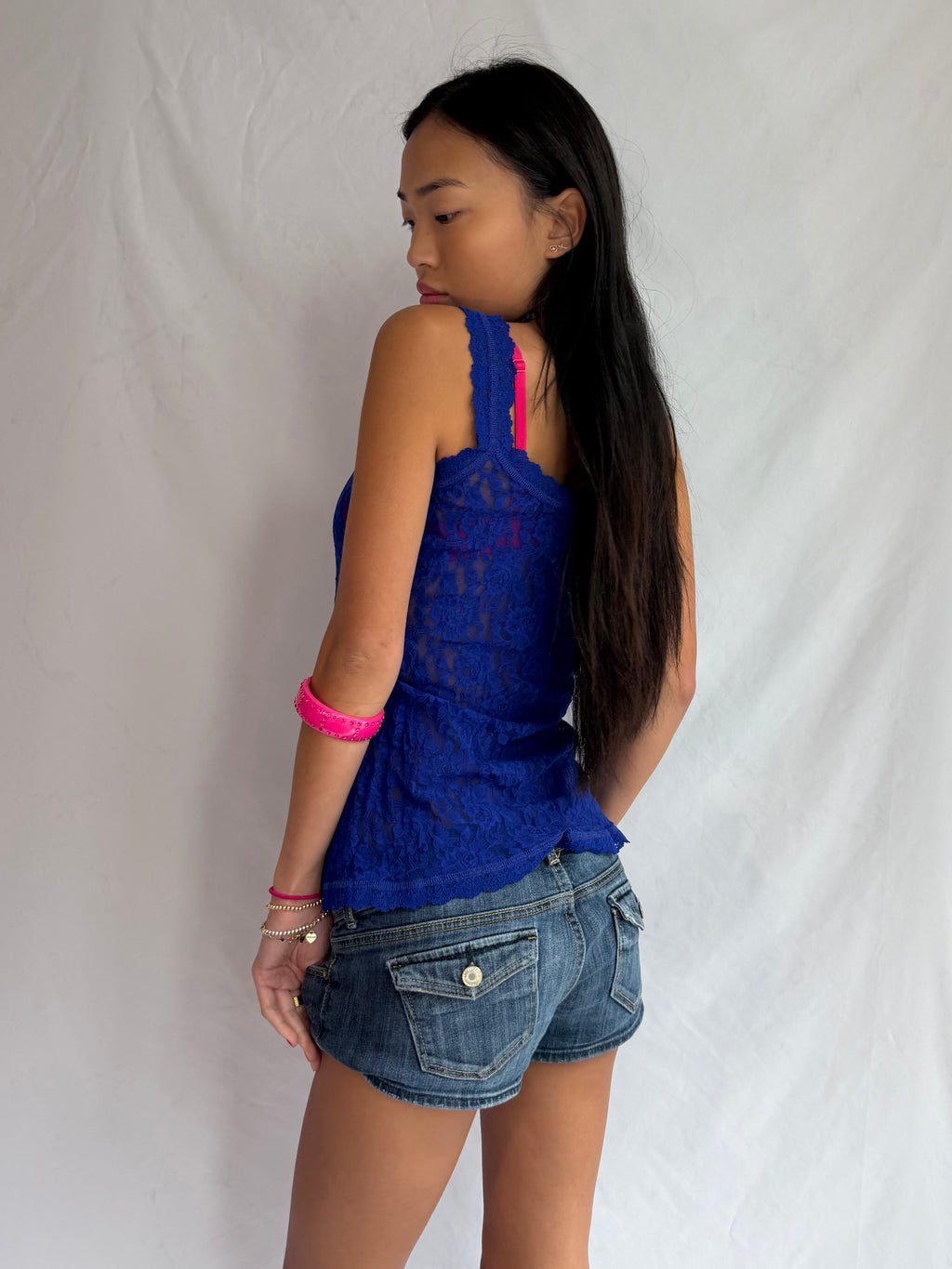 Vintage blue lace tank top