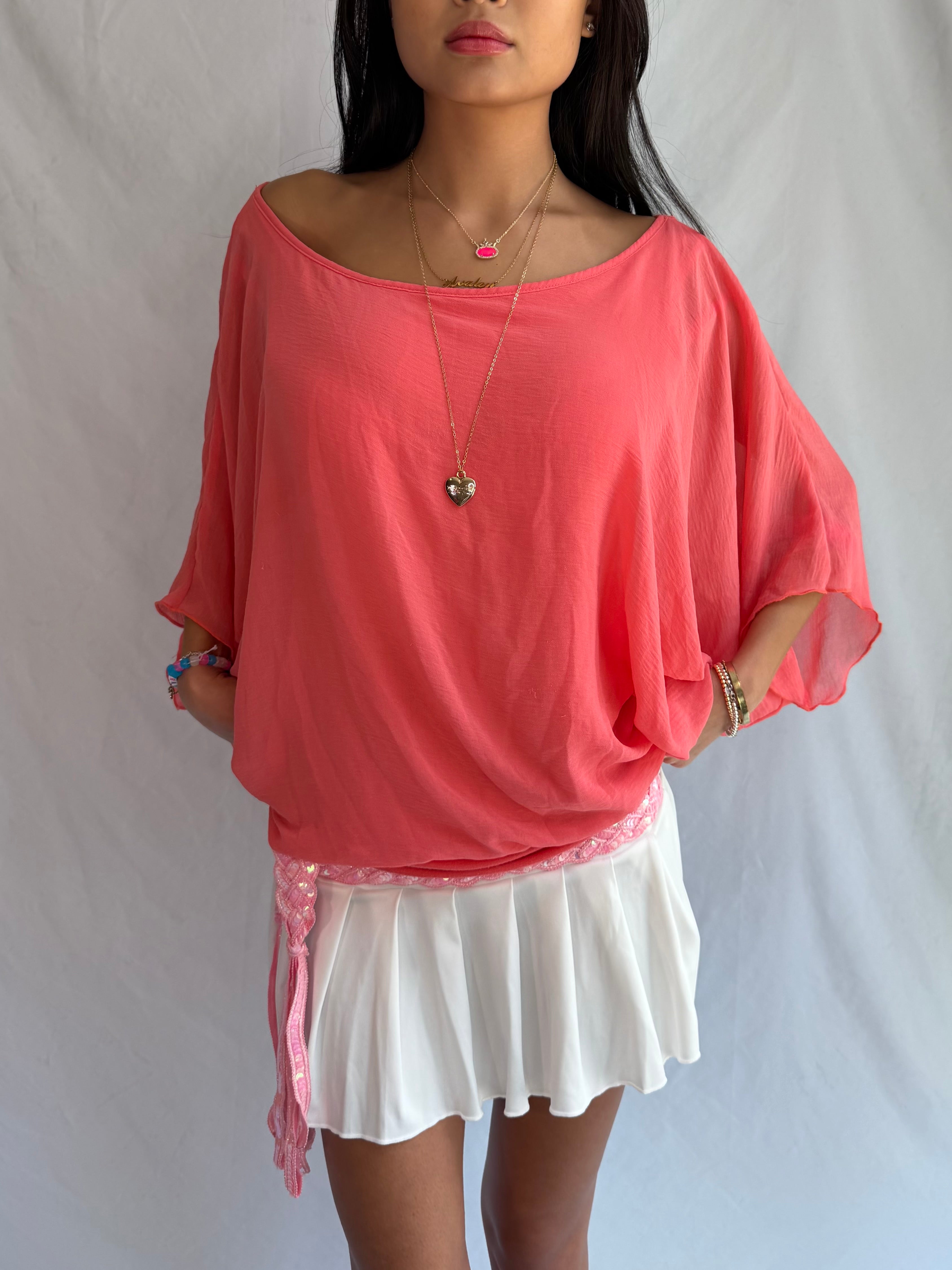 Vintage coral off the shoulder drape top
