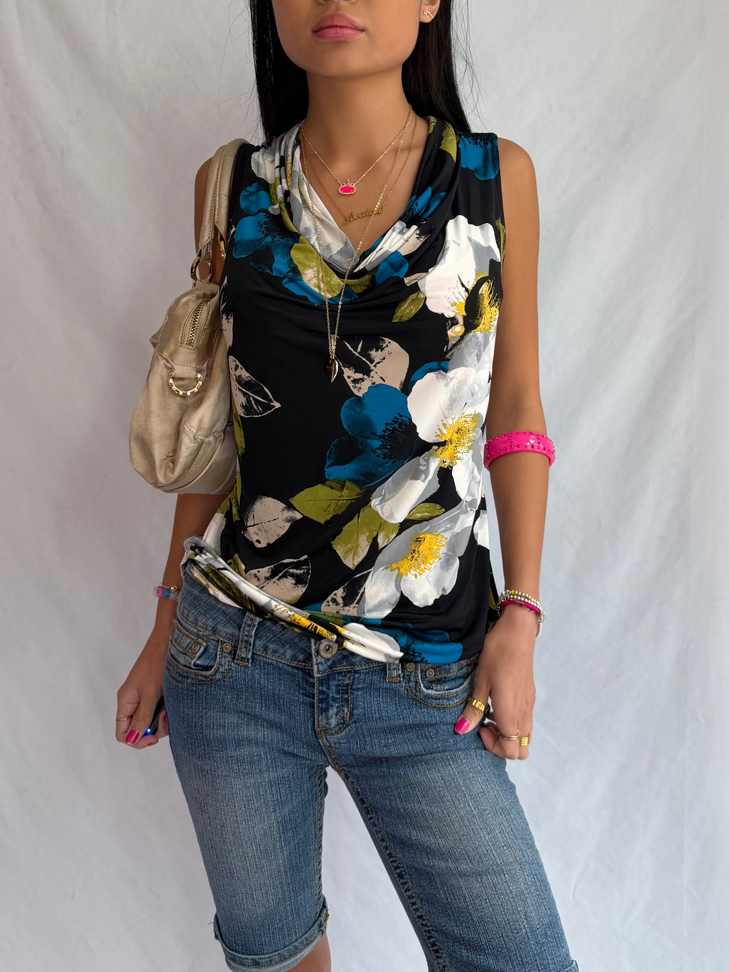 Vintage floral cowl neck top