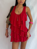 Vintage red ruffled mini dress