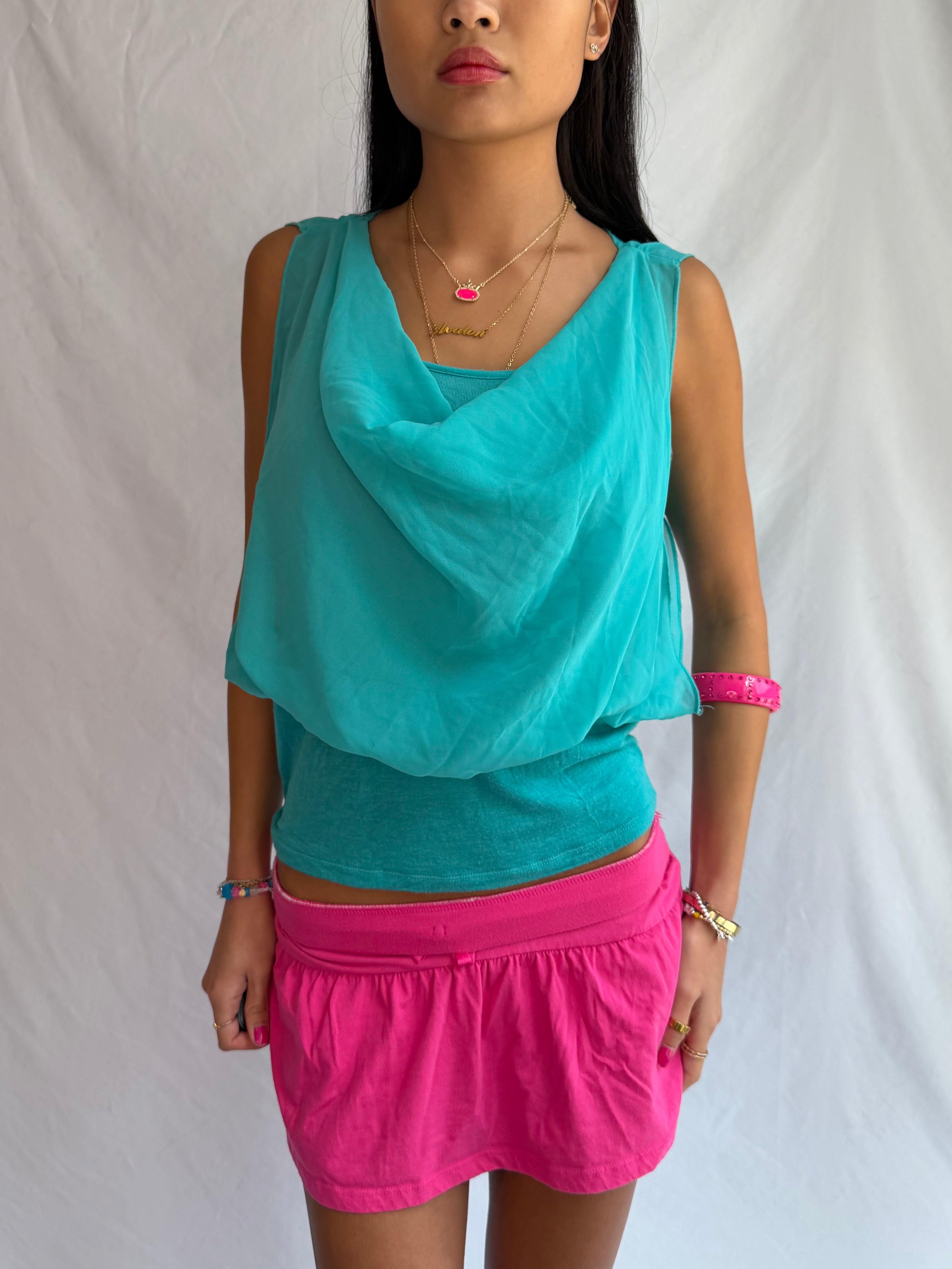 Vintage teal cowl neck tank top