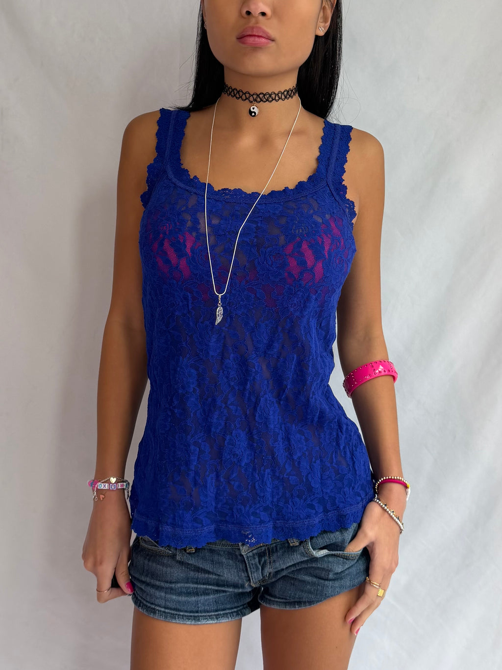 Vintage blue lace tank top