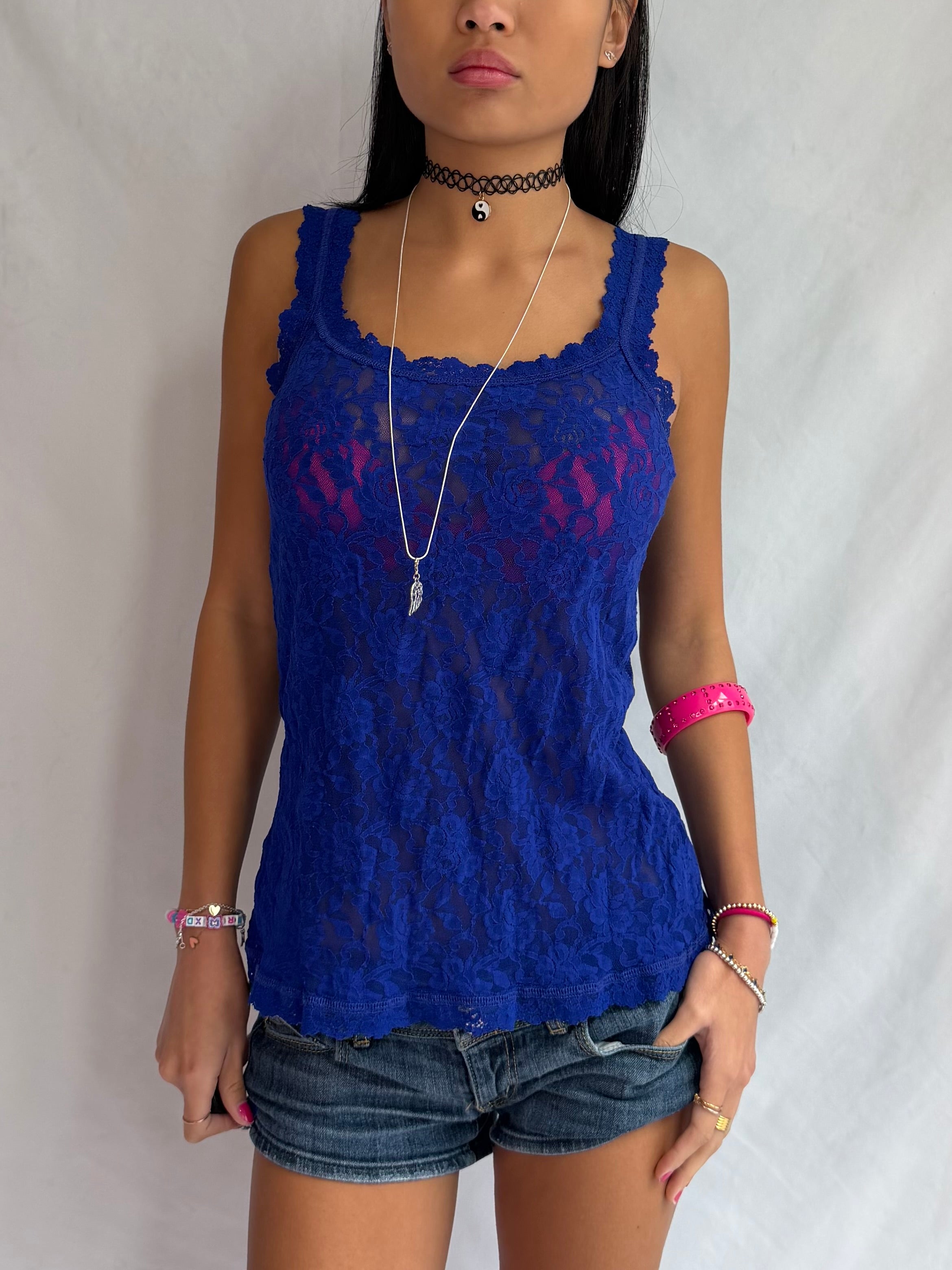 Vintage blue lace tank top