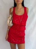 Vintage red ruffle mini dress