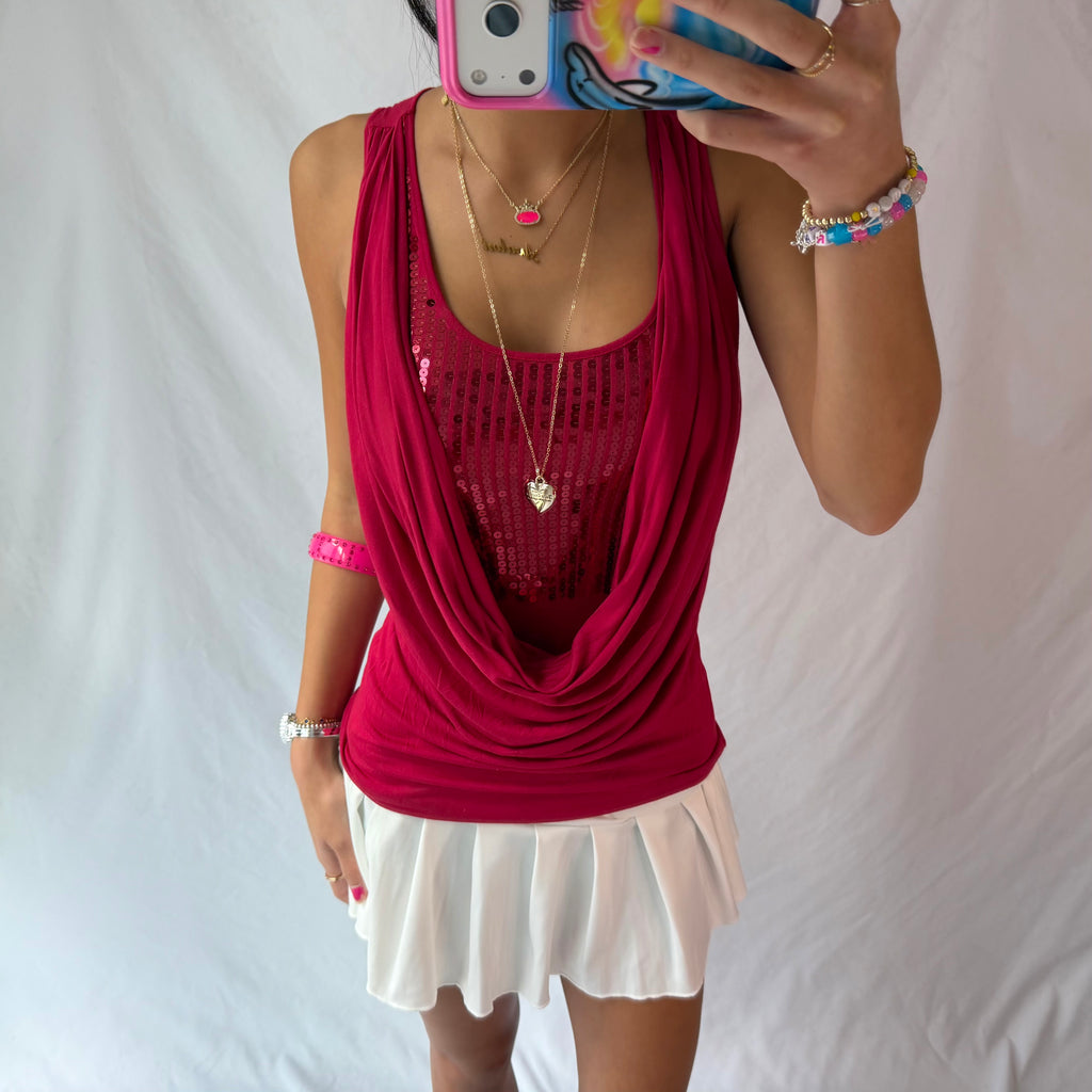 Vintage red sequin cami tank top