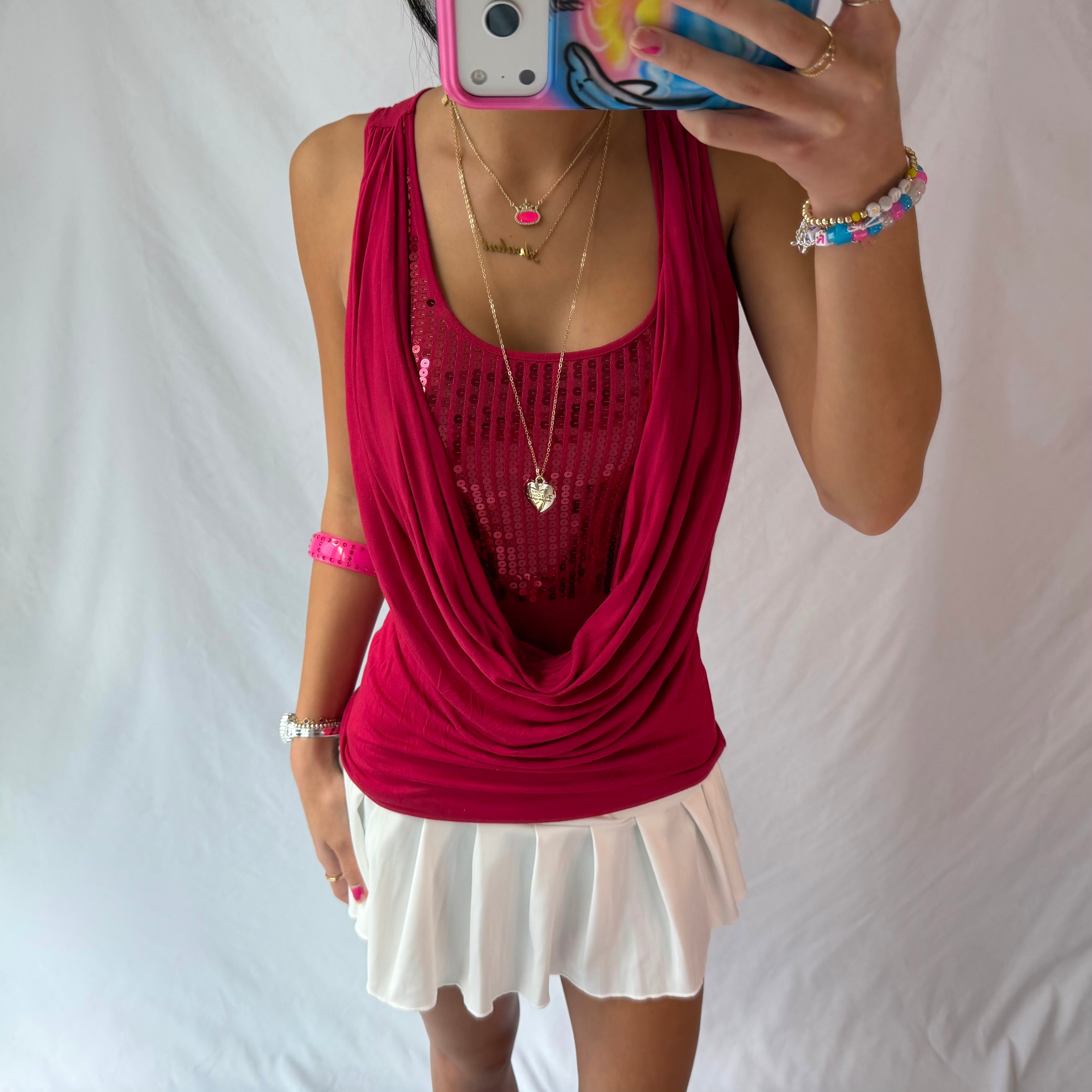 Vintage red sequin cami tank top