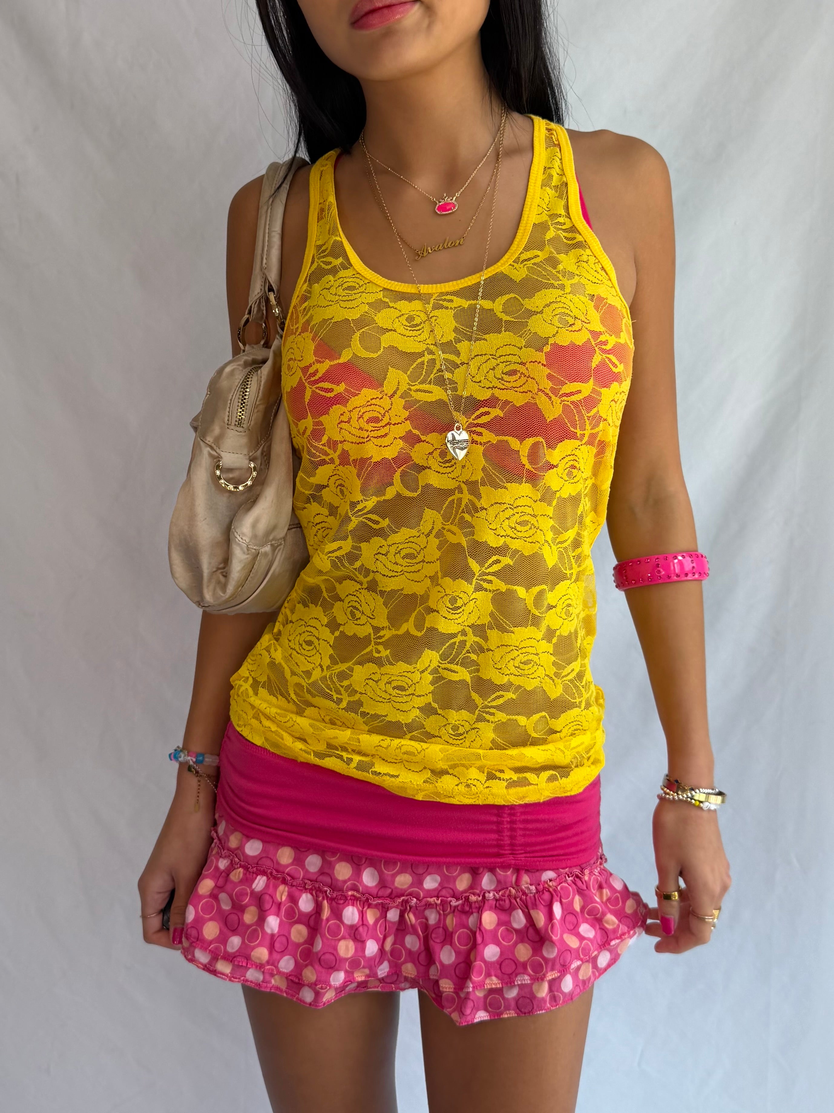 Vintage yellow lace tank top