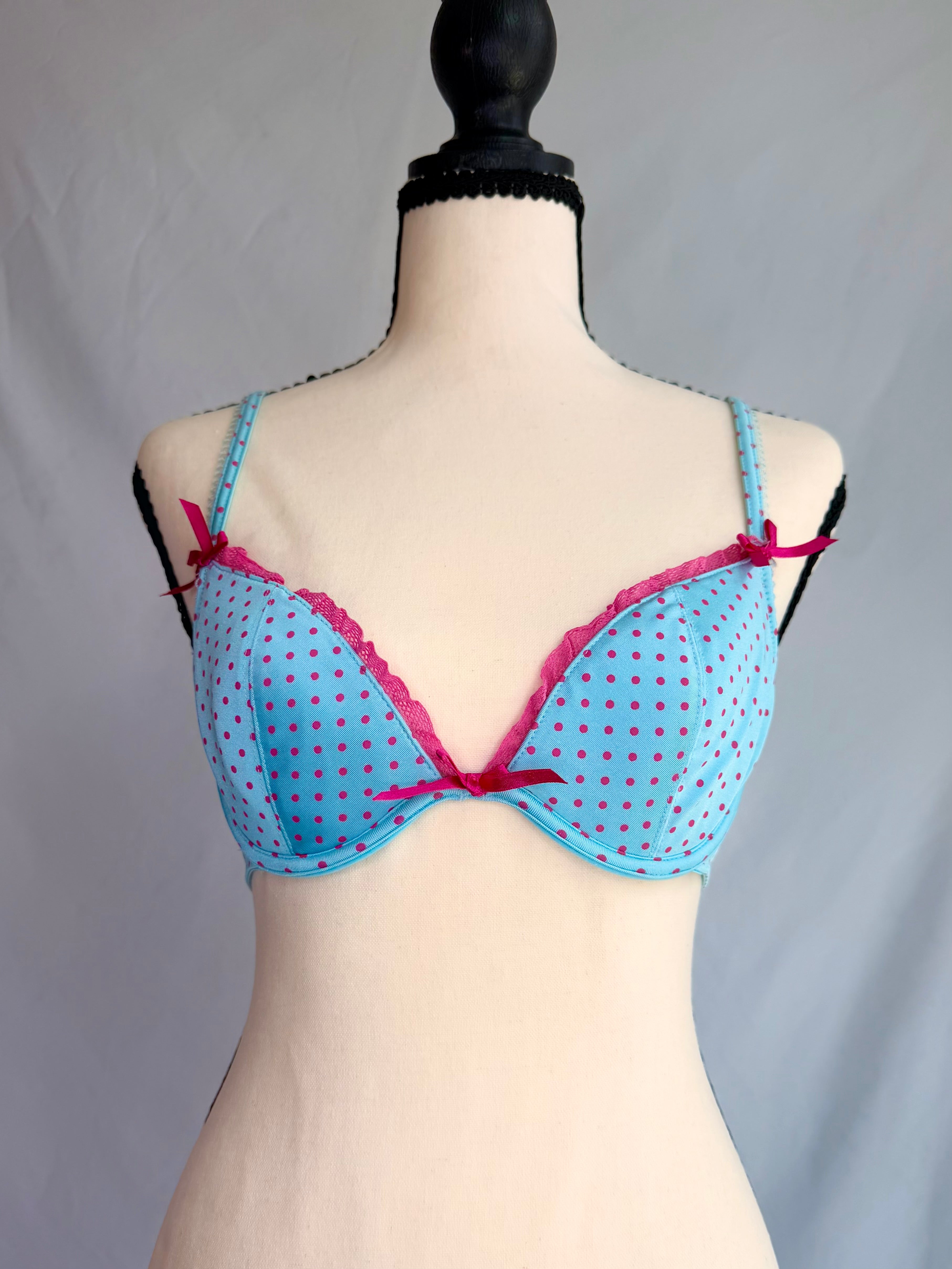 vintage pink blue polka dot bra ♡