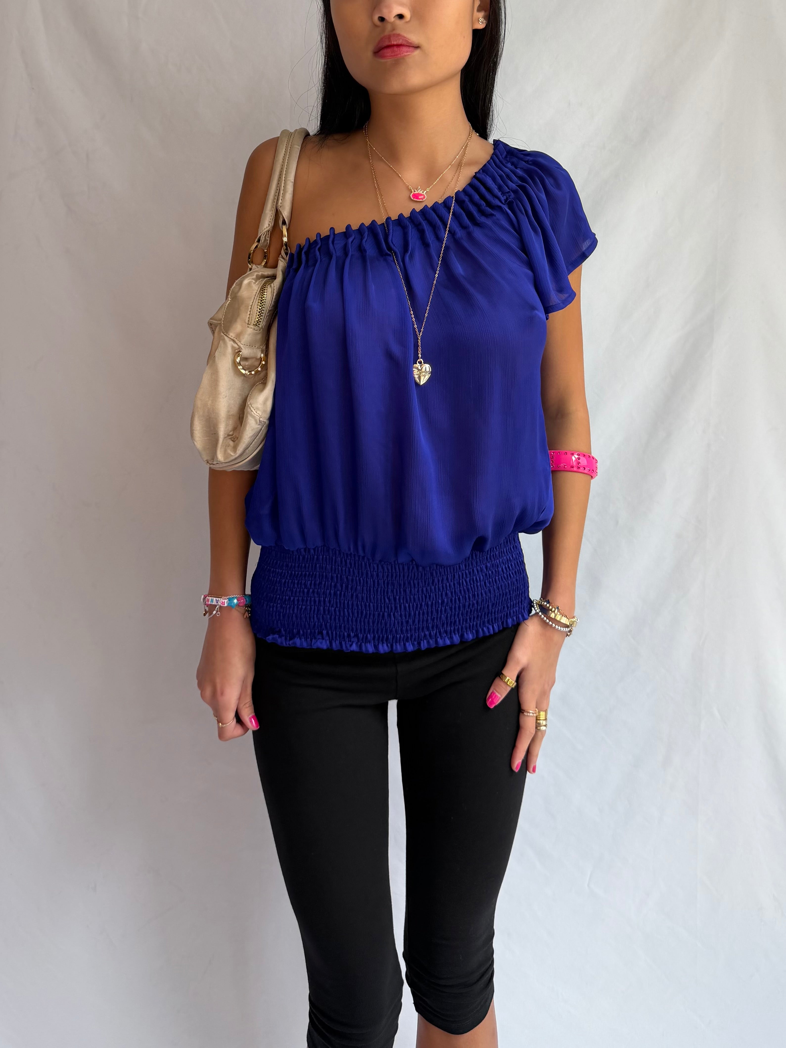 Vintage blue one shoulder top