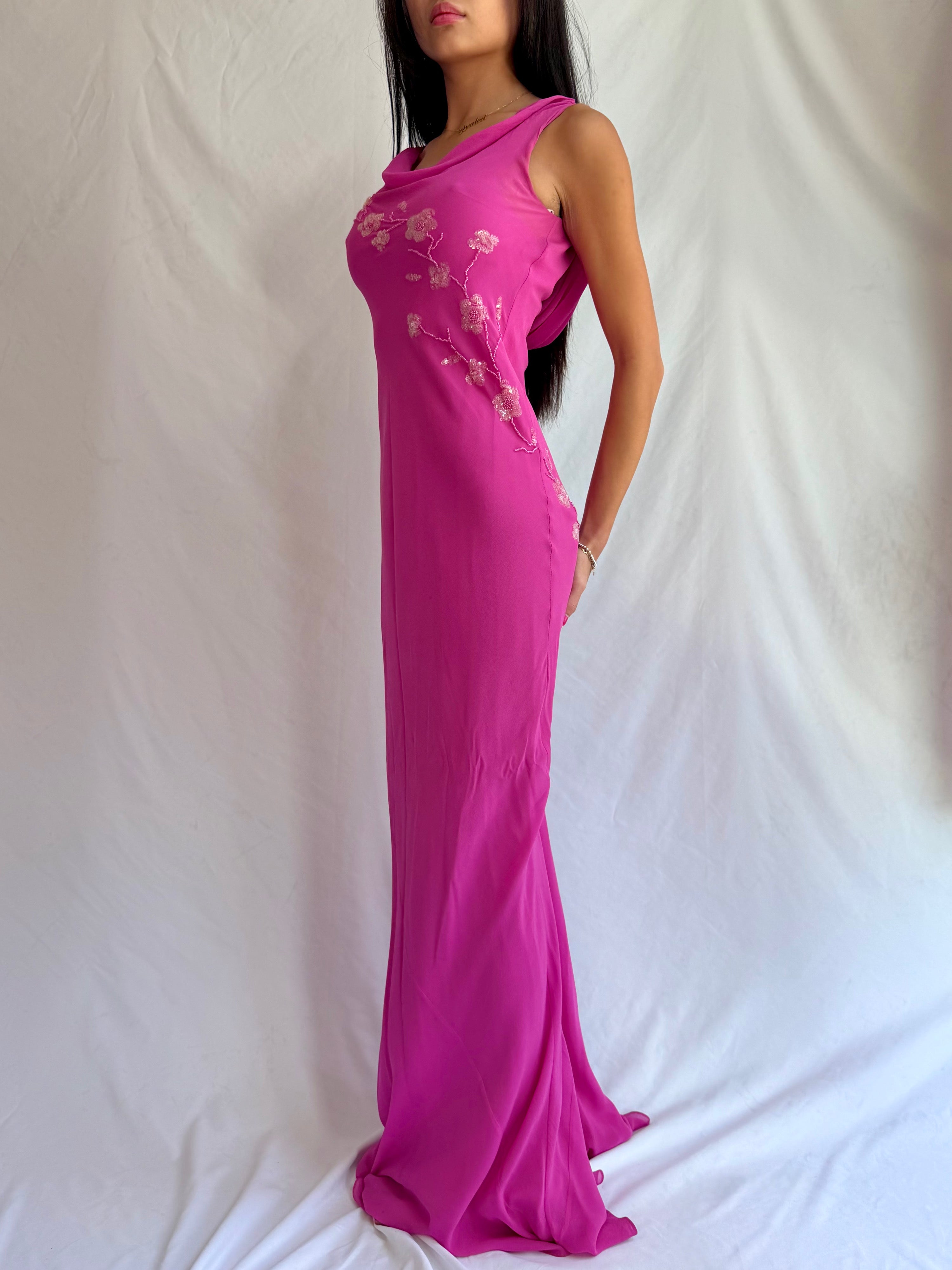 Vintage pink beaded maxi dress