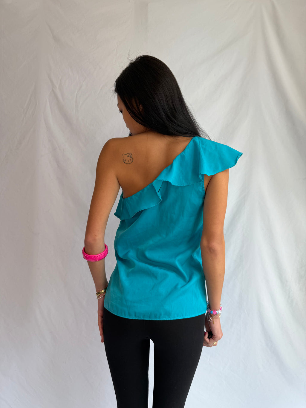 Vintage blue one shoulder ruffle top