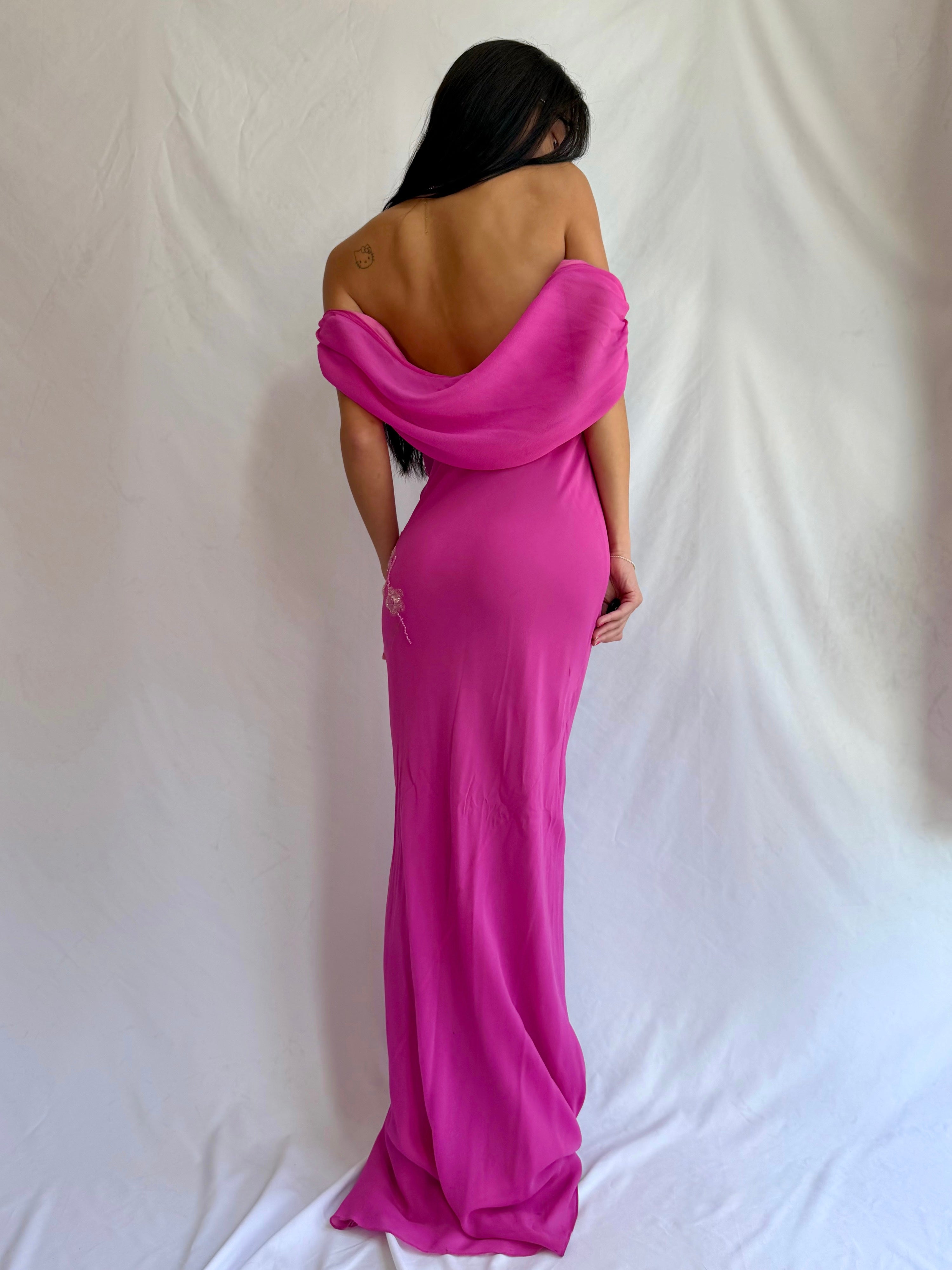 Vintage pink beaded maxi dress