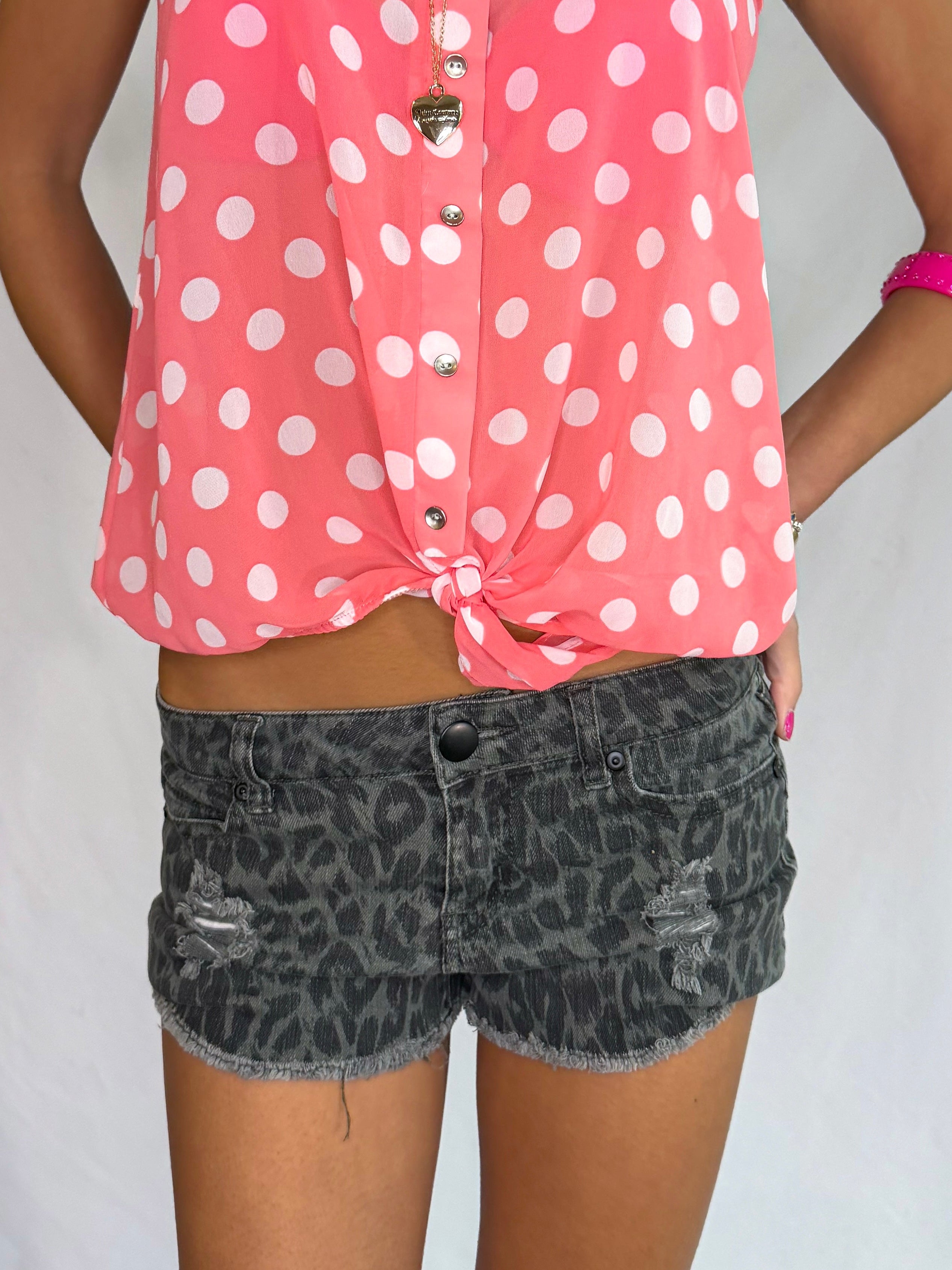 2016 leopard low rise denim shorts