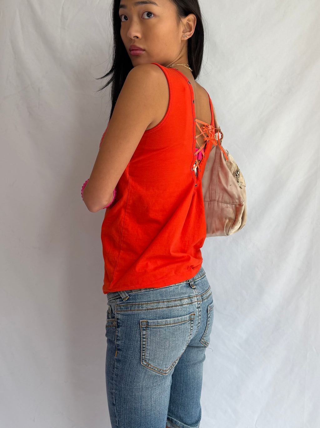 Vintage orange bedazzled tank top