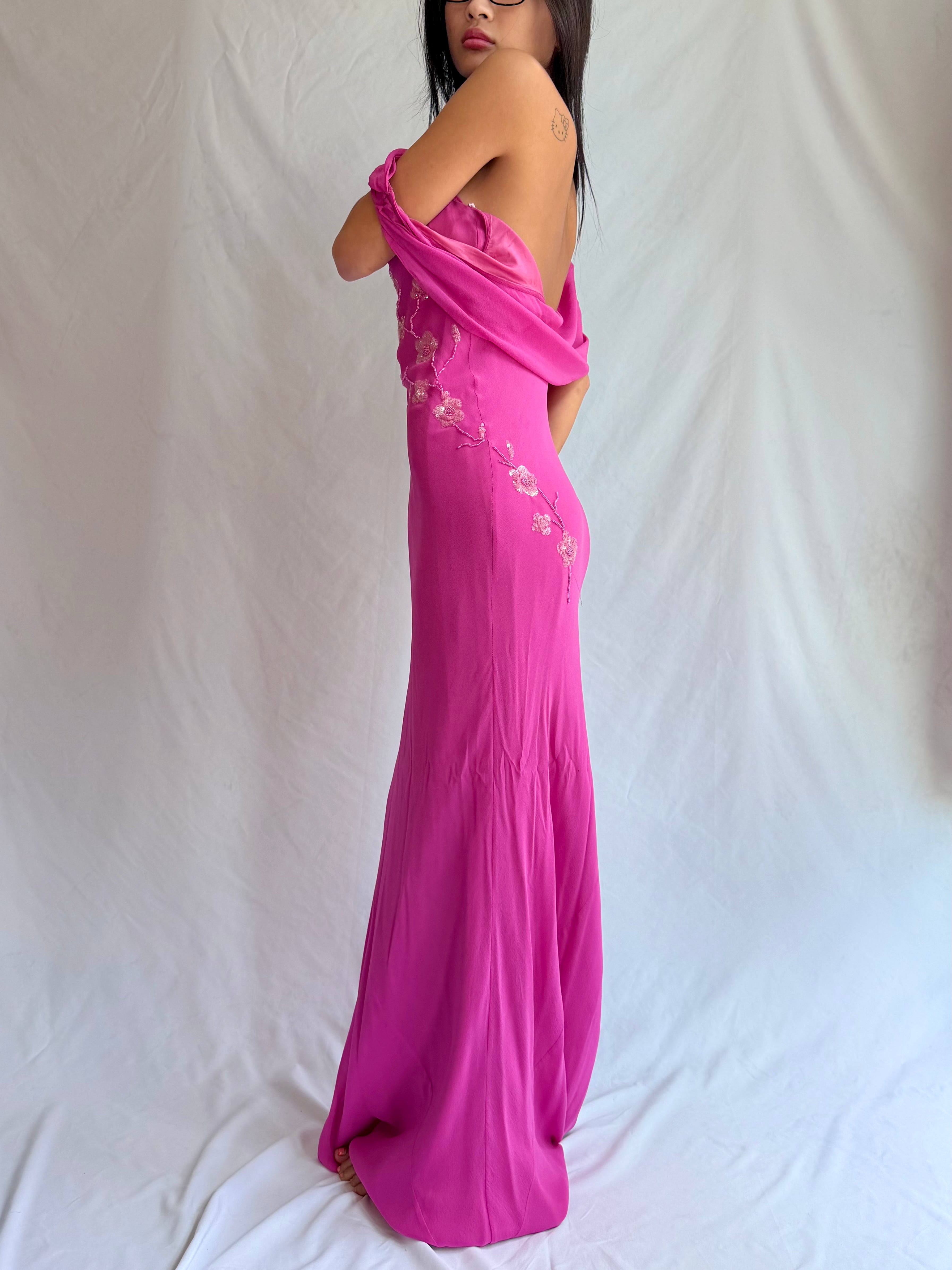 Vintage pink beaded maxi dress