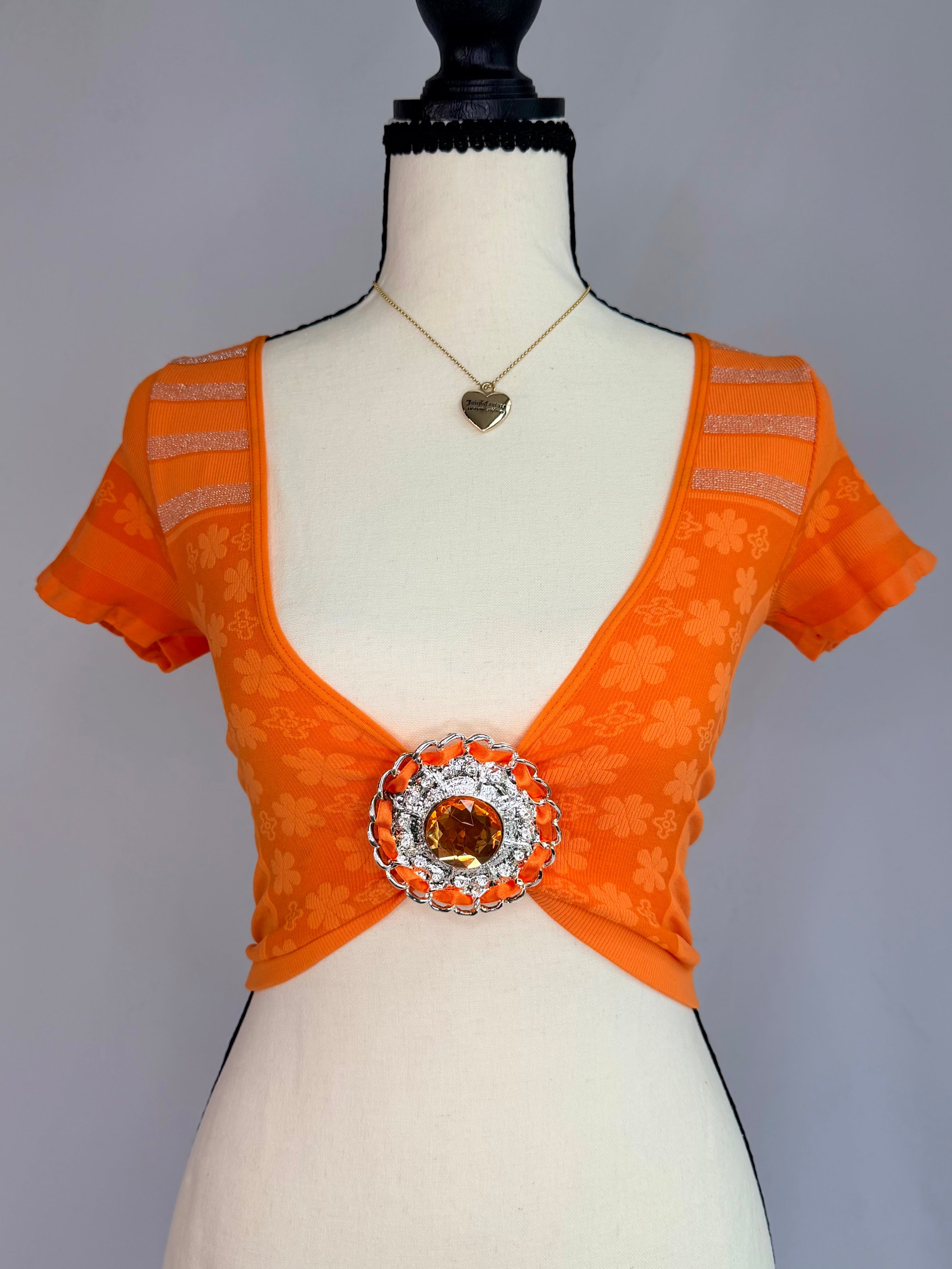 vintage orange gemstone crop top .𖥔 ݁ ˖
