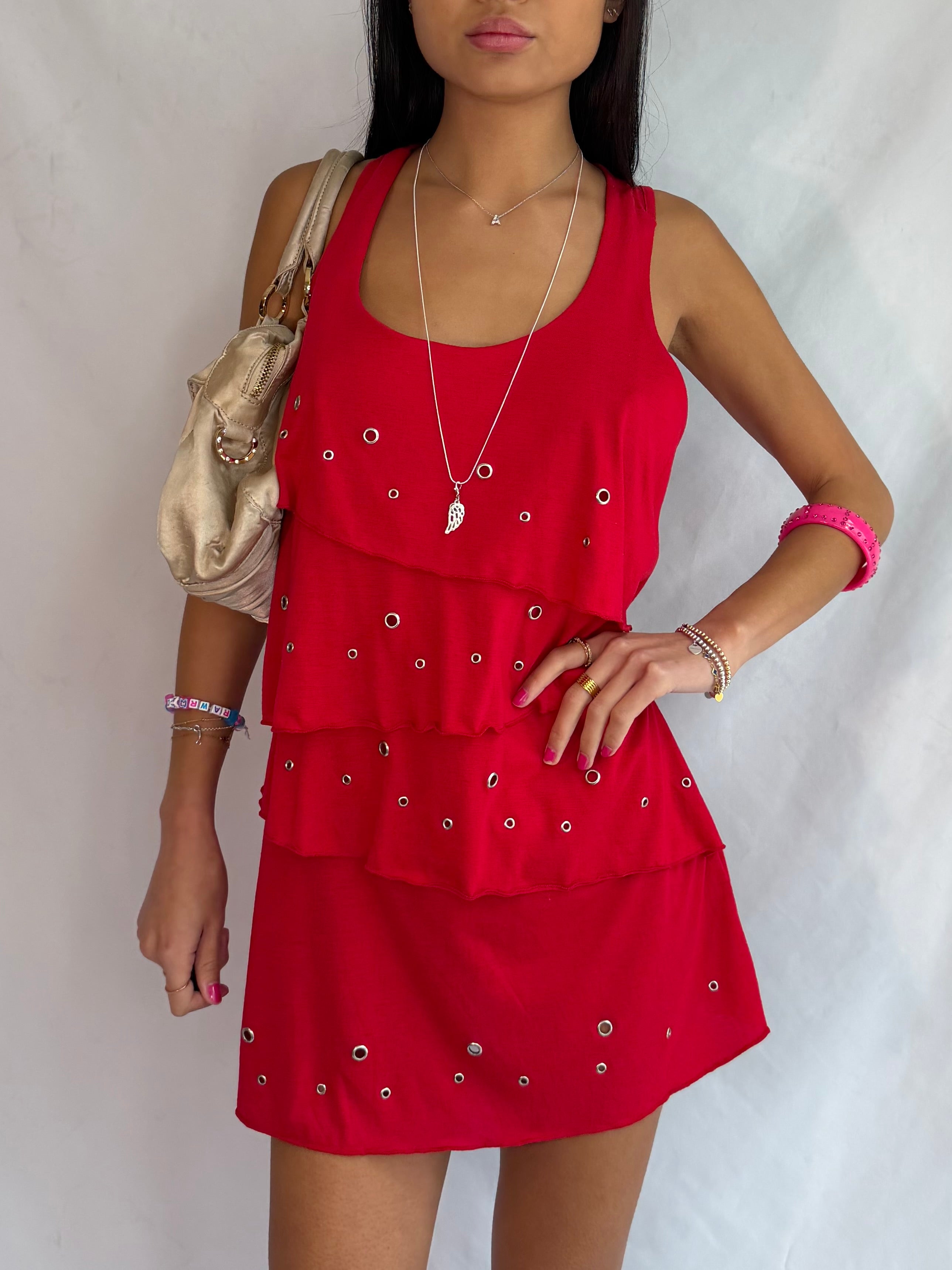 Vintage red ruffle mini dress