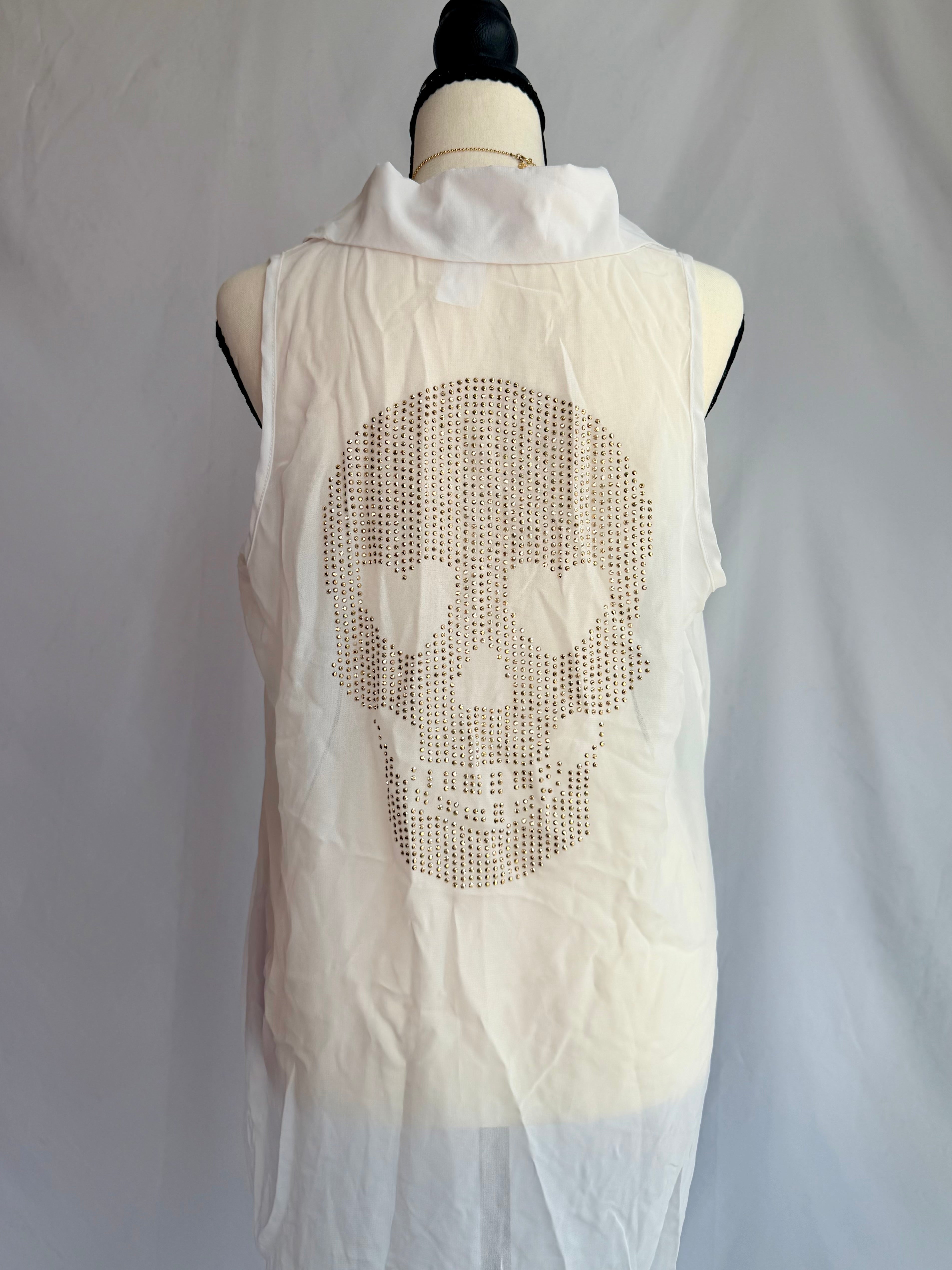 vintage skull rhinestone button up tank top .𖥔 ݁ ˖