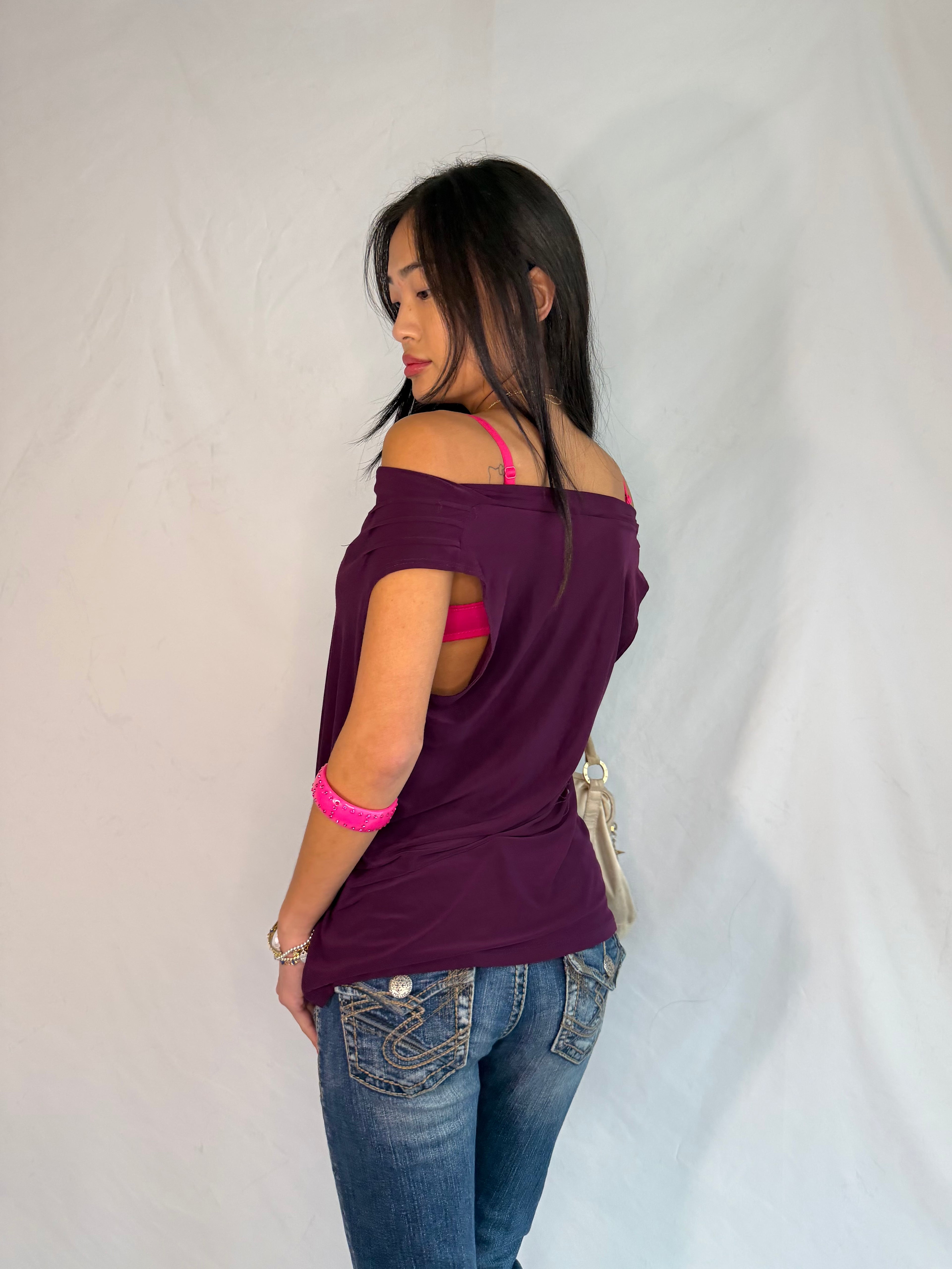 Vintage plum cowl neck top