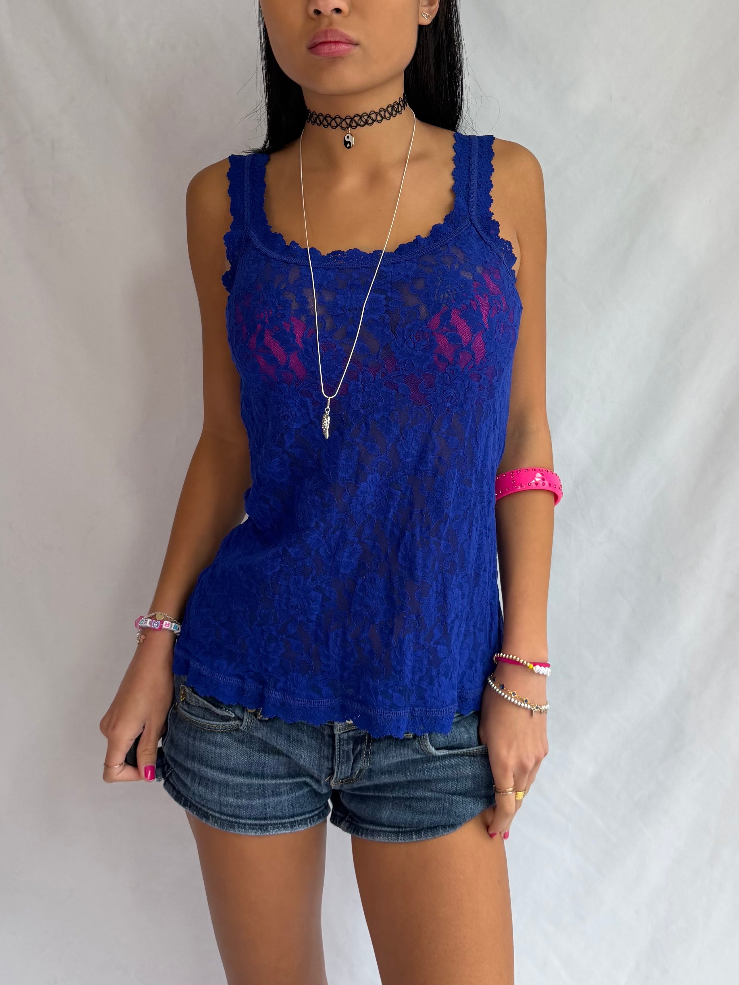 Vintage blue lace tank top
