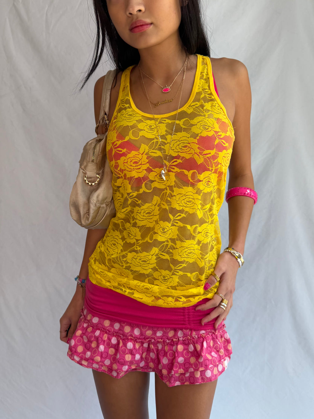 Vintage yellow lace tank top