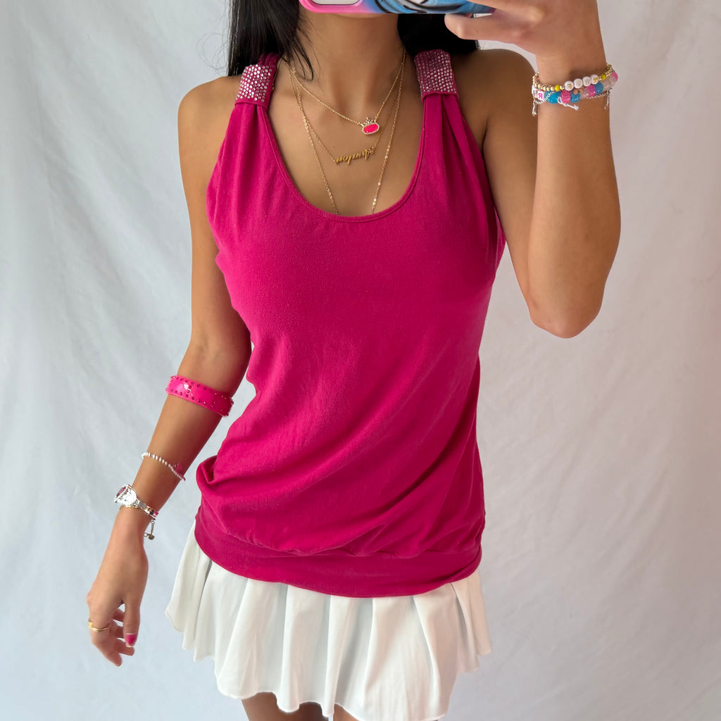Vintage pink rhinestone halter top