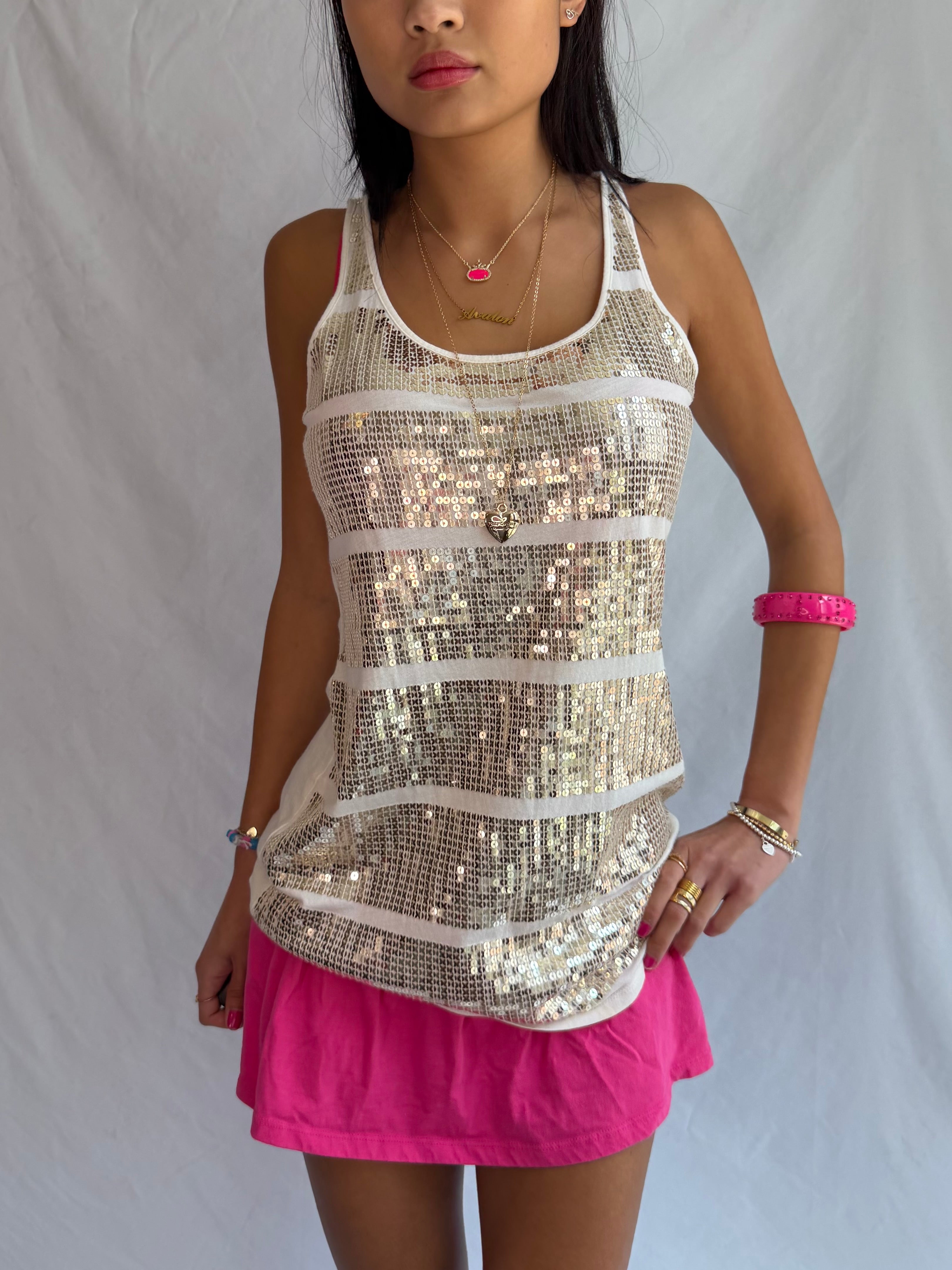 Vintage sequin stripe tank top