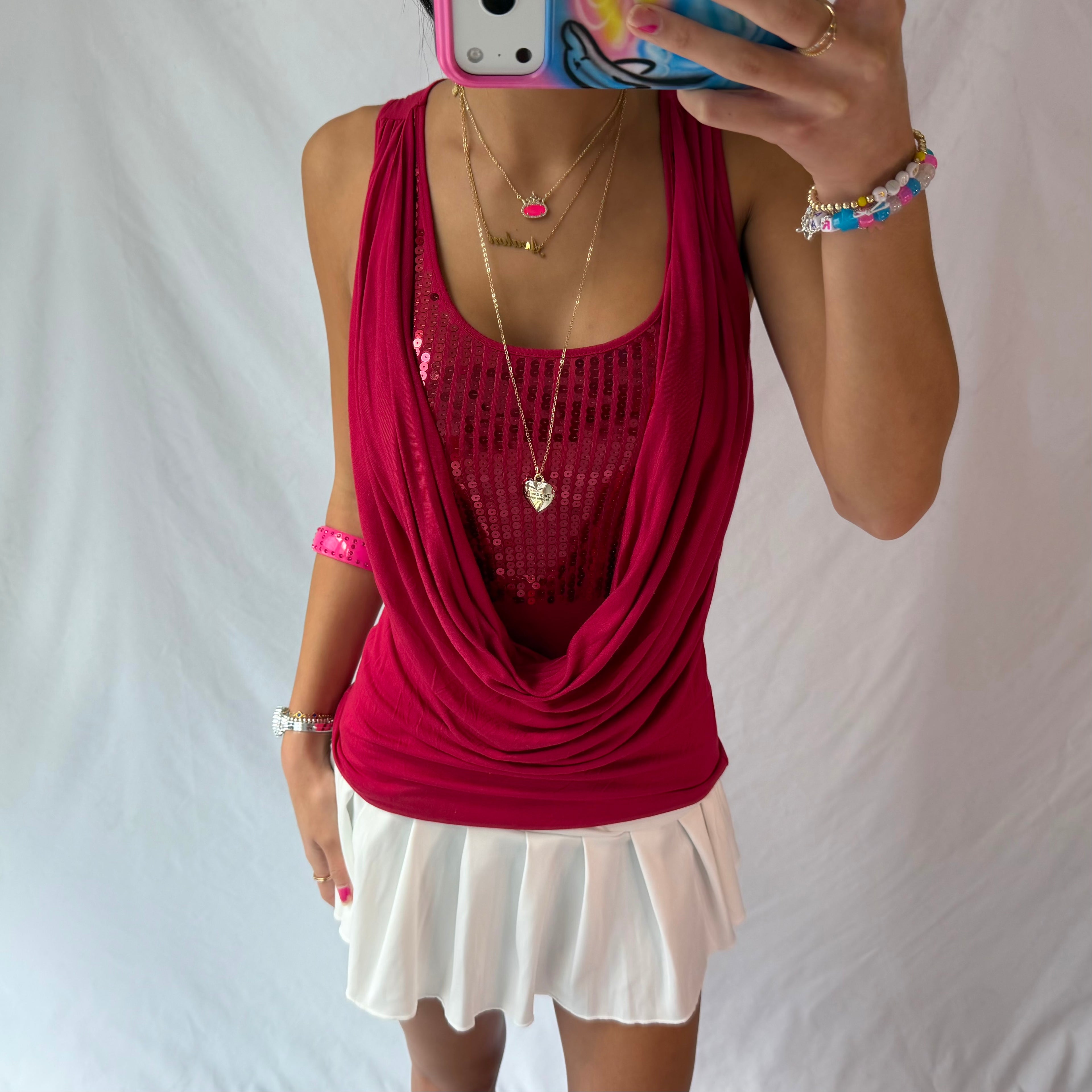 Vintage red sequin cami tank top