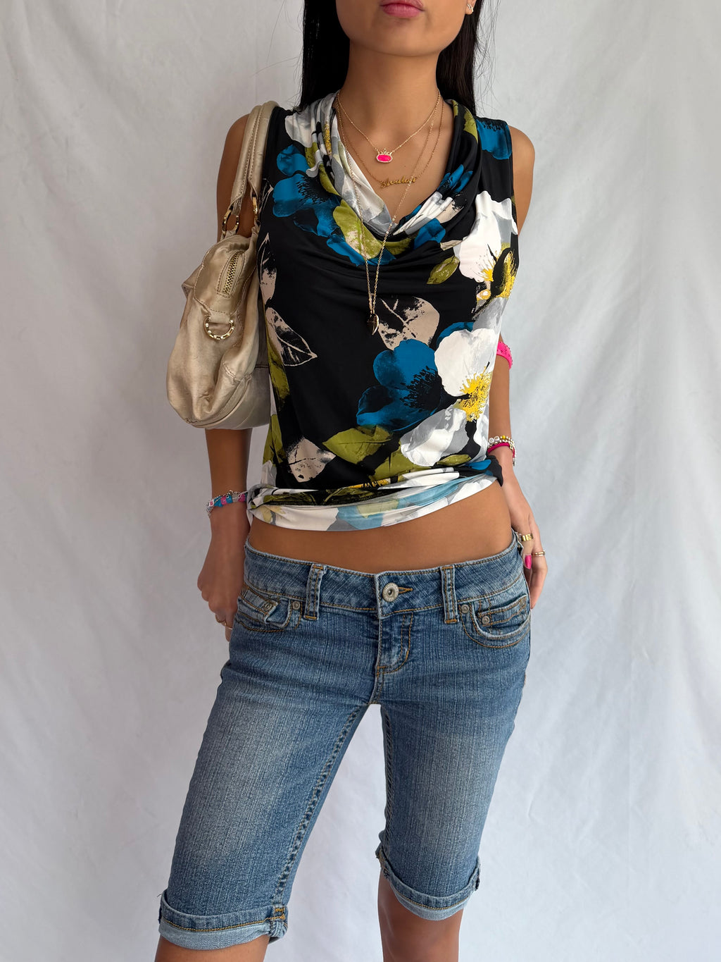 Vintage floral cowl neck top