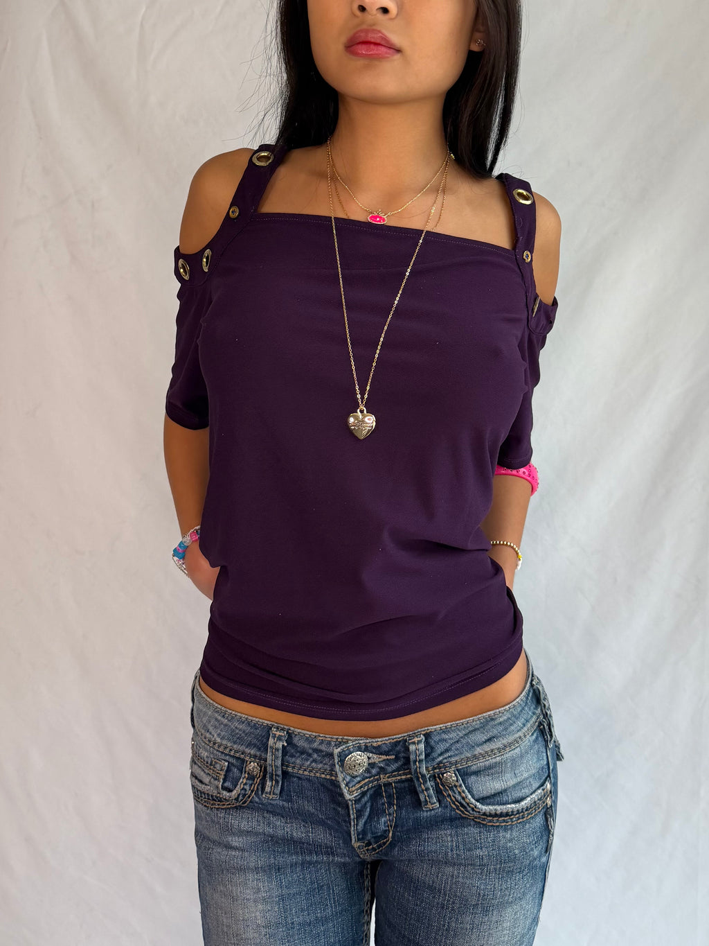 Vintage plum off the shoulder top