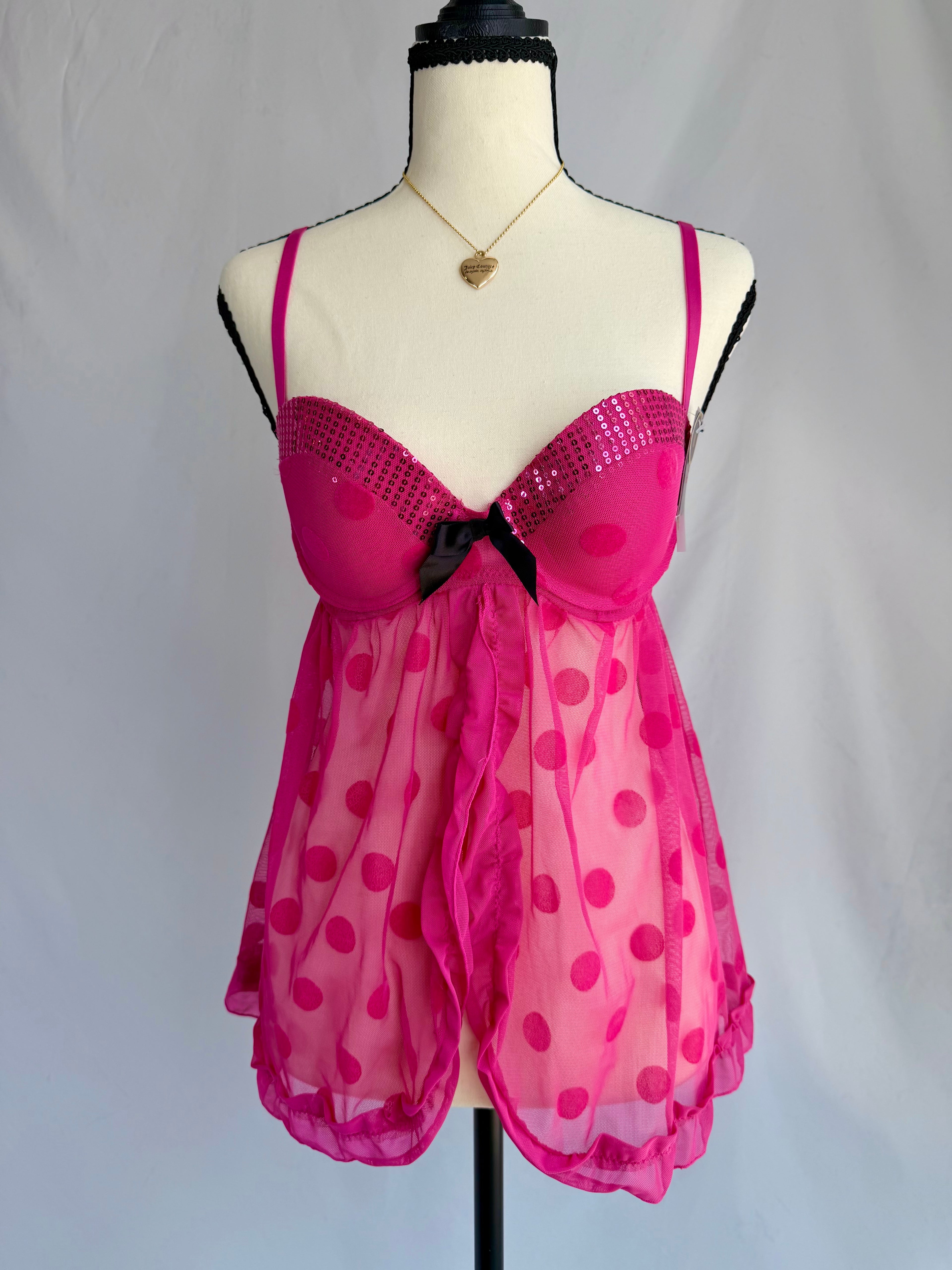 vintage pink polka dot sequin babydoll top⋆.𐙚 ̊