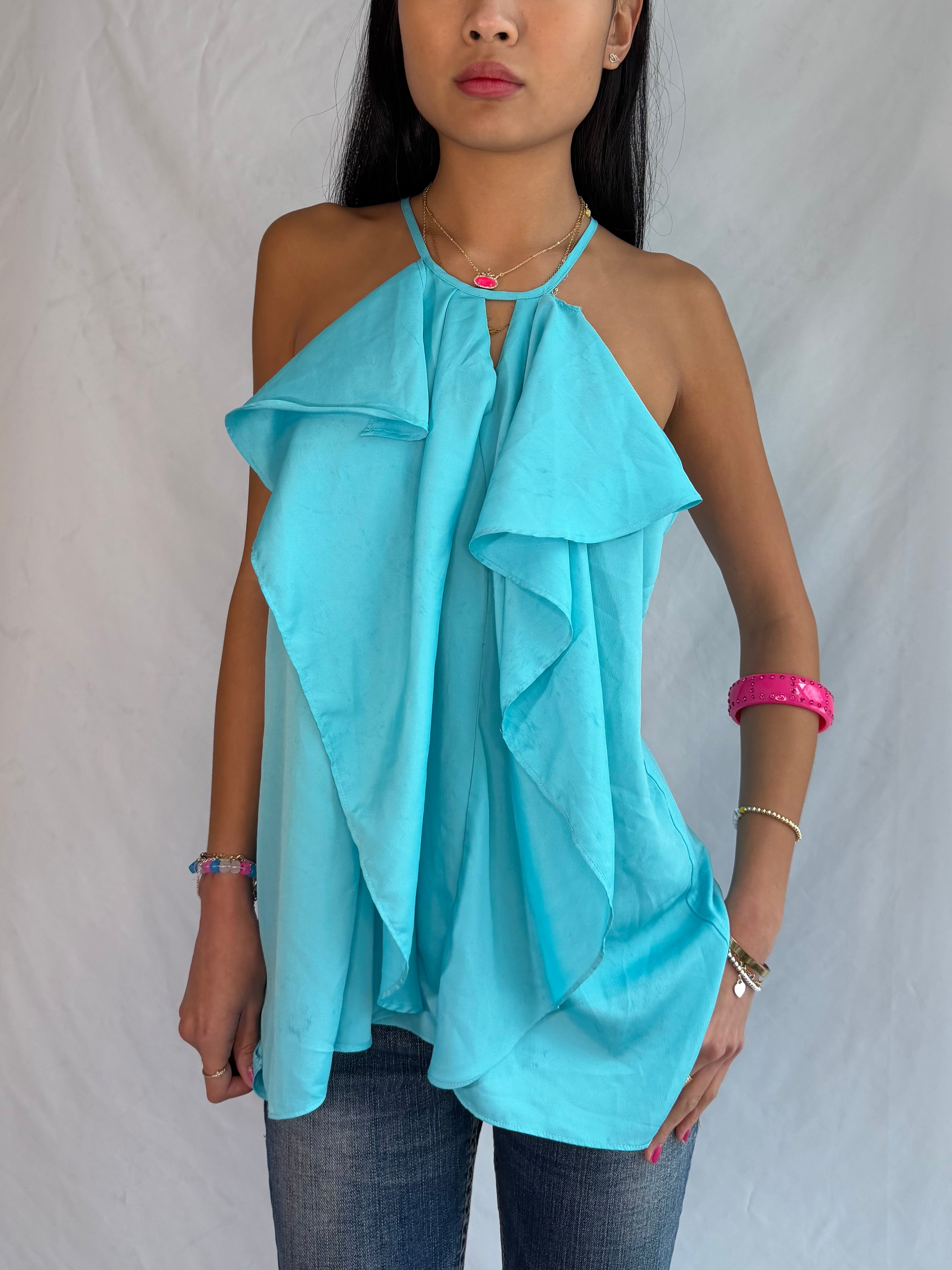 Vintage aqua ruffle halter top