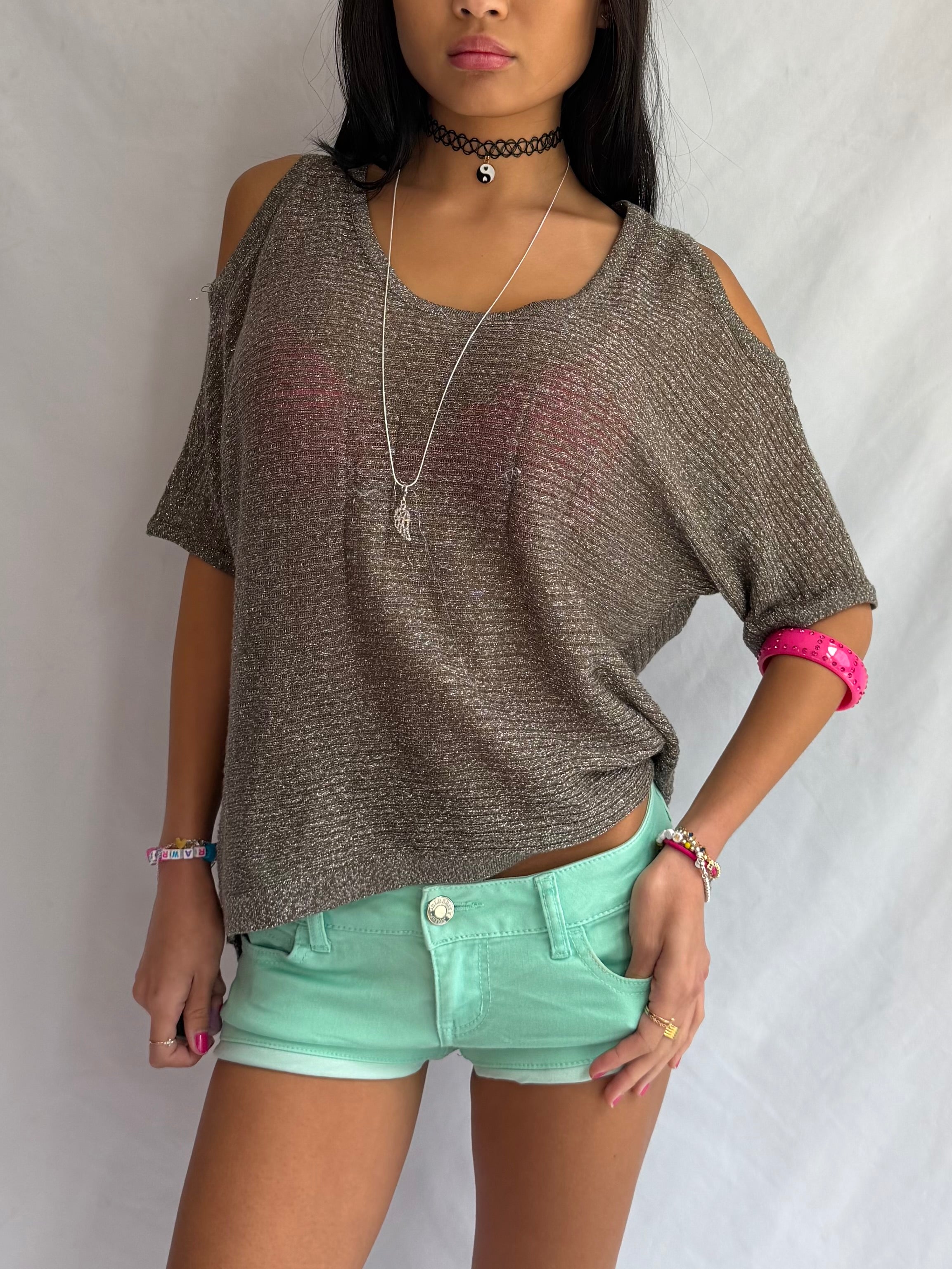 Vintage metallic off the shoulder top