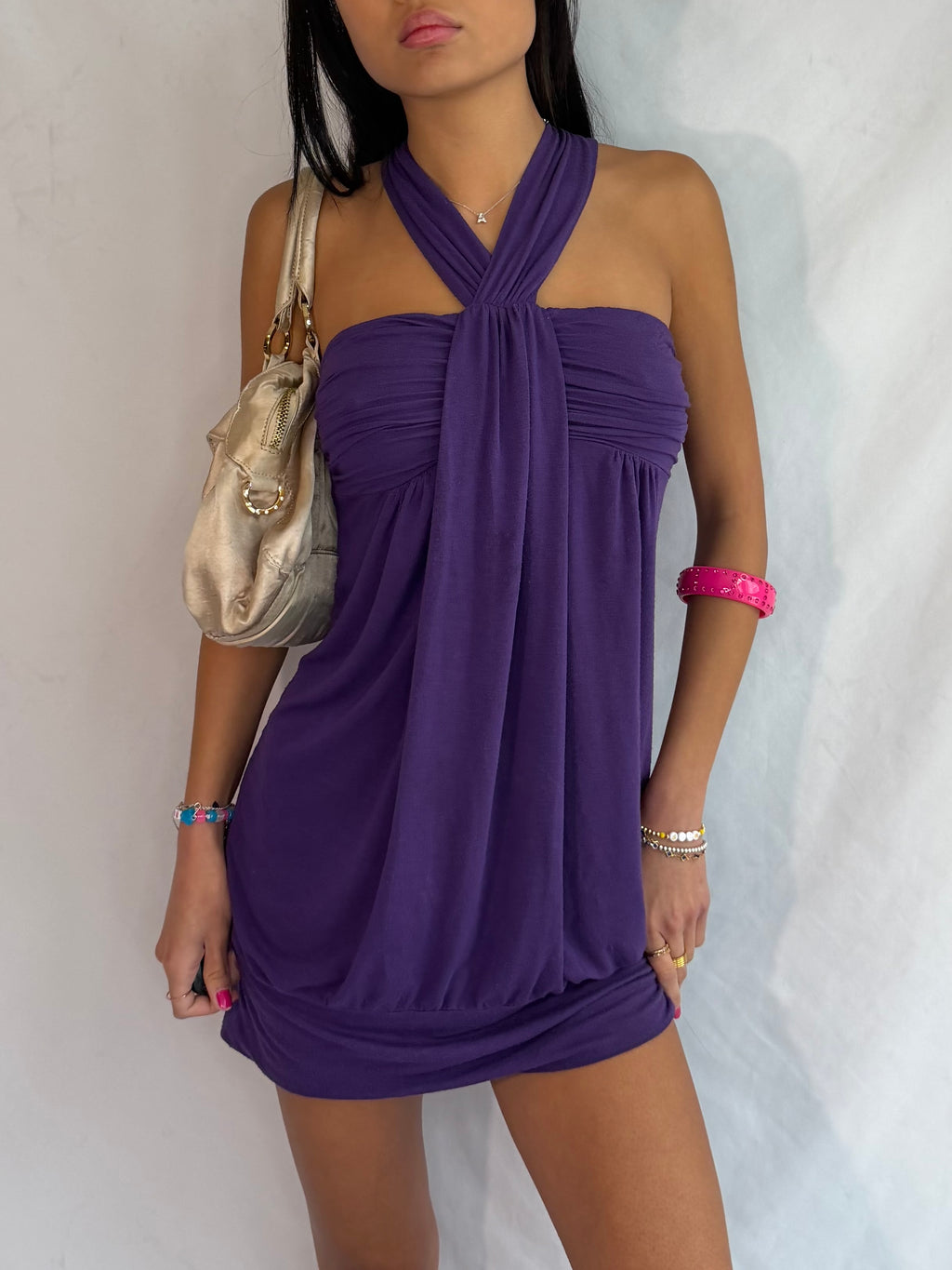 Vintage purple halter mini dress