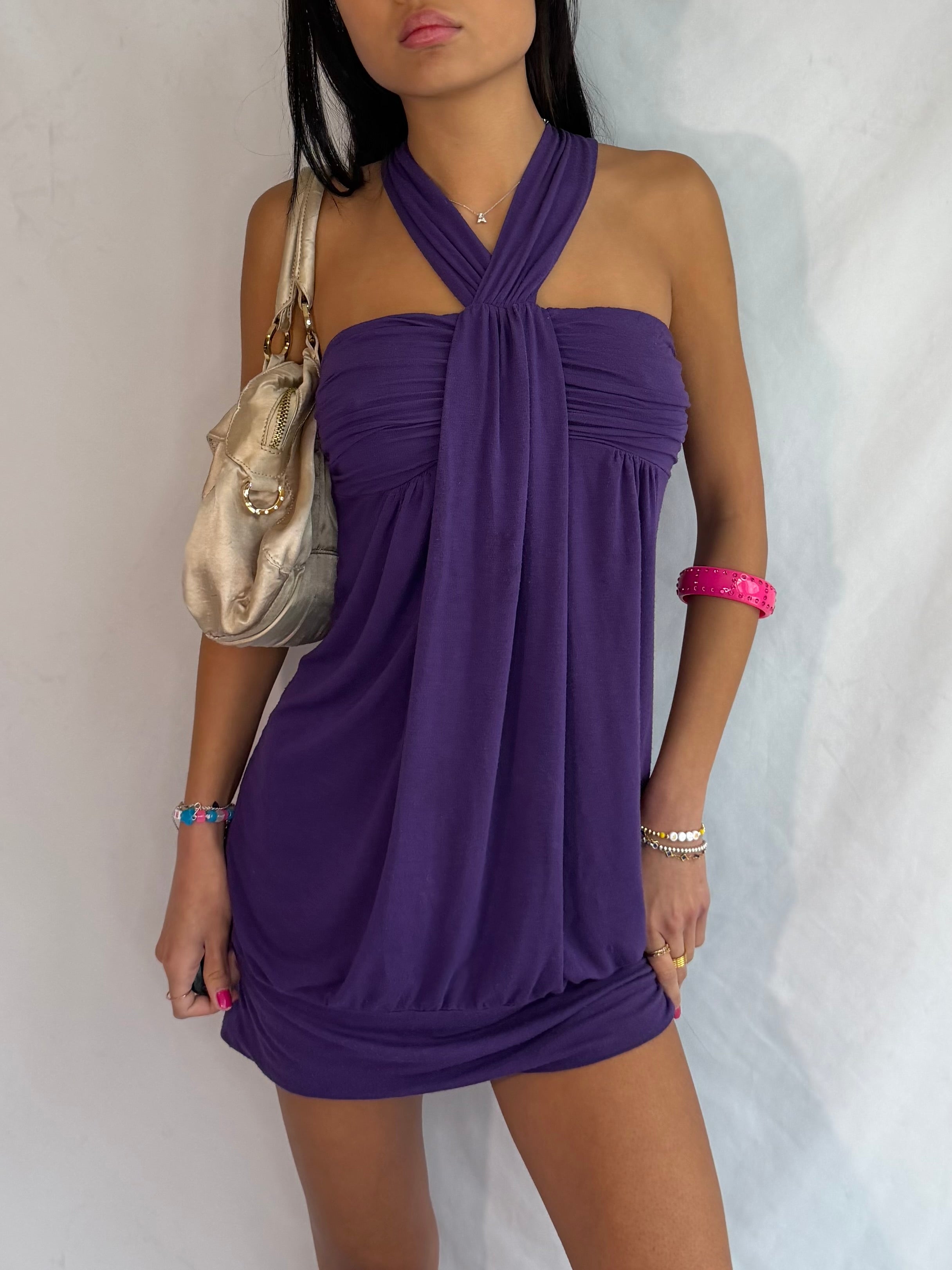 Vintage purple halter mini dress