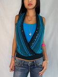 Vintage blue sequin low neck top
