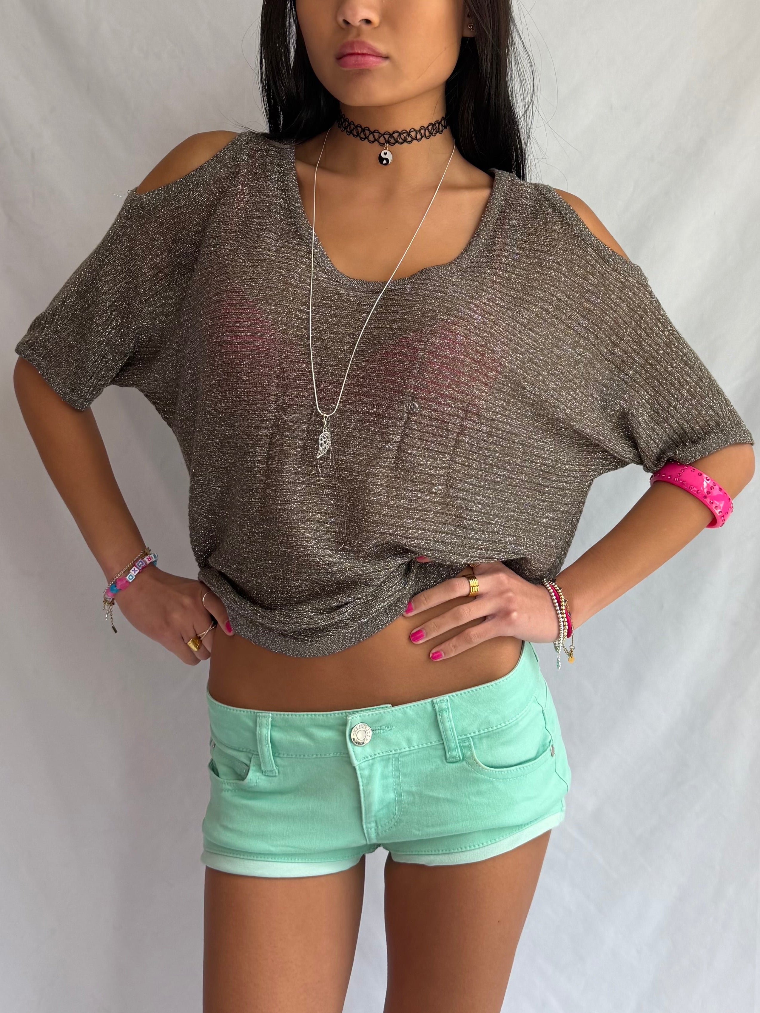 Vintage metallic off the shoulder top