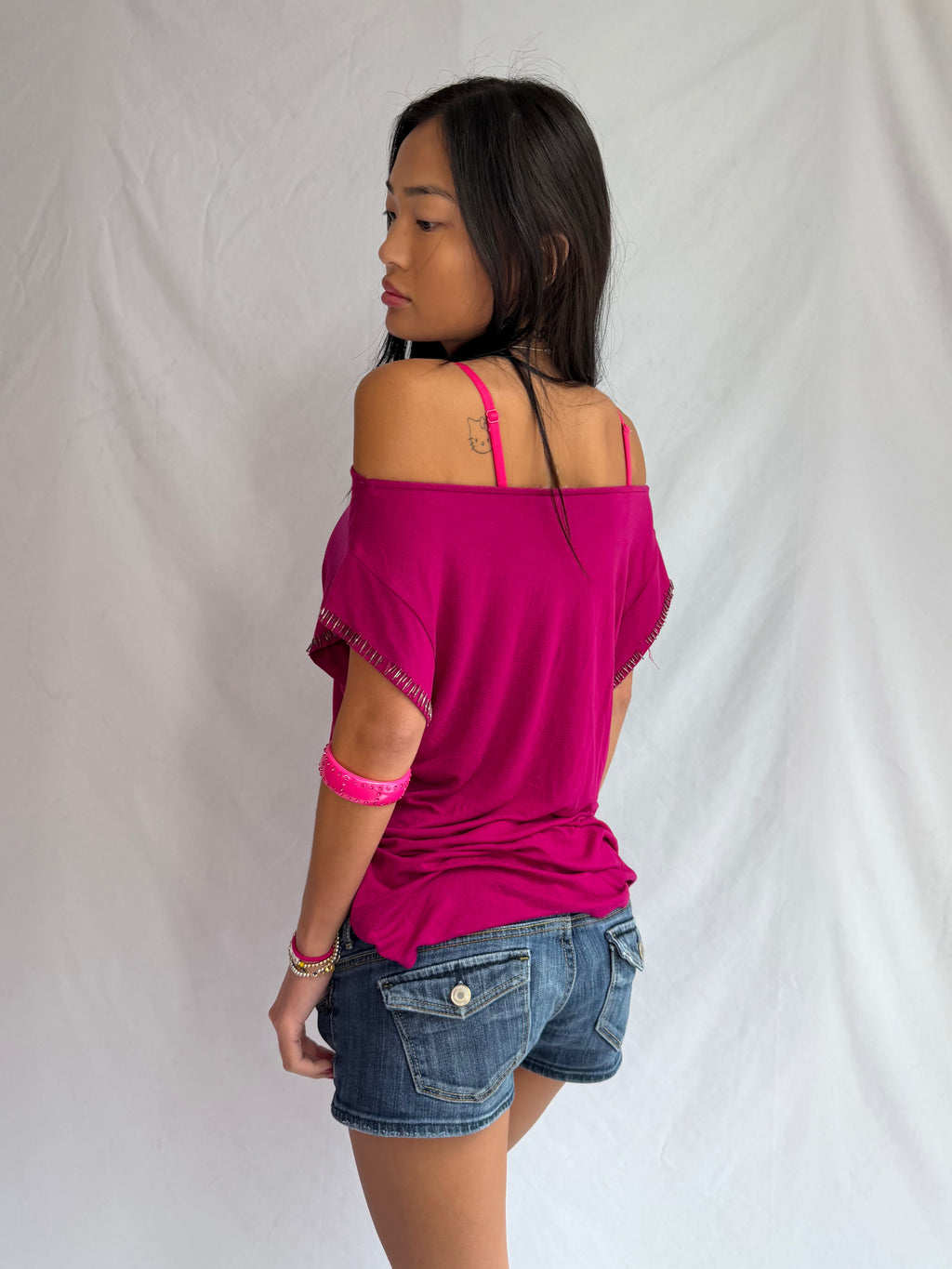 Vintage fuchsia off the shoulder top