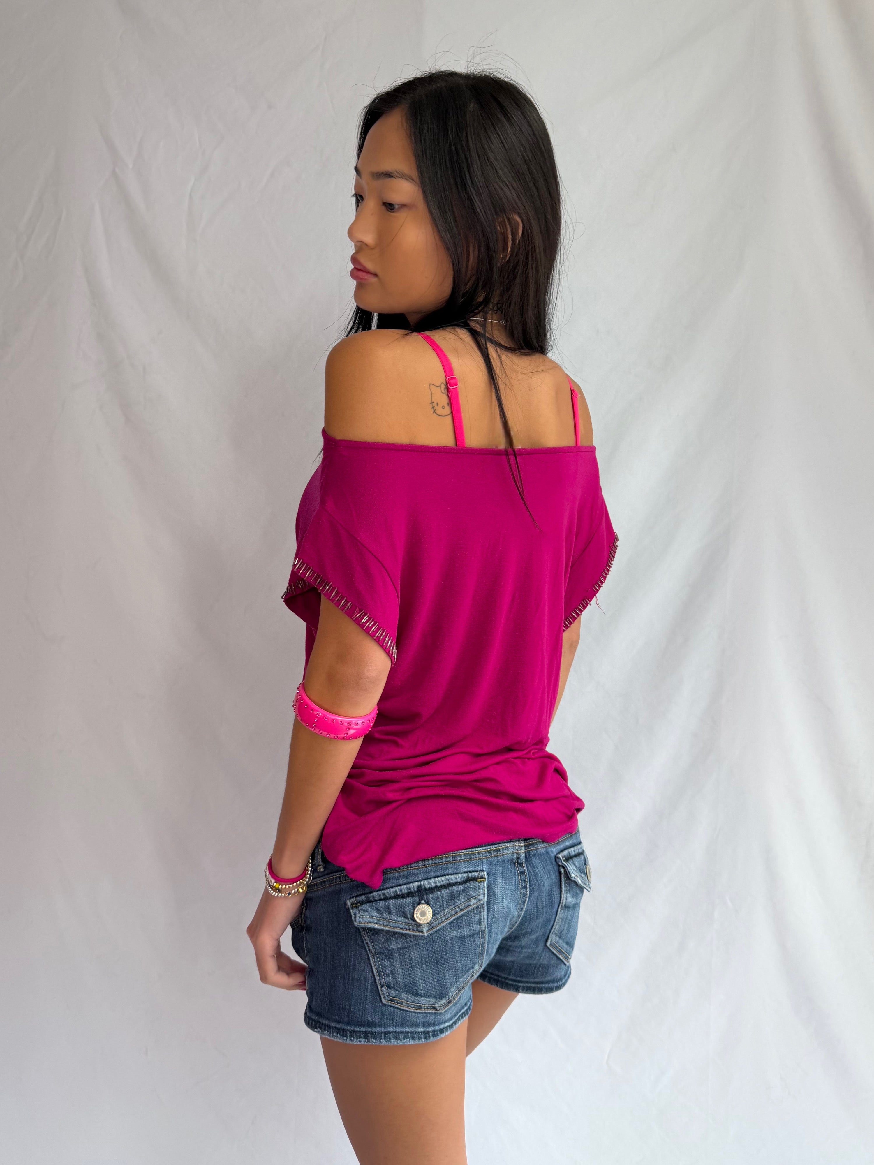 Vintage fuchsia off the shoulder top
