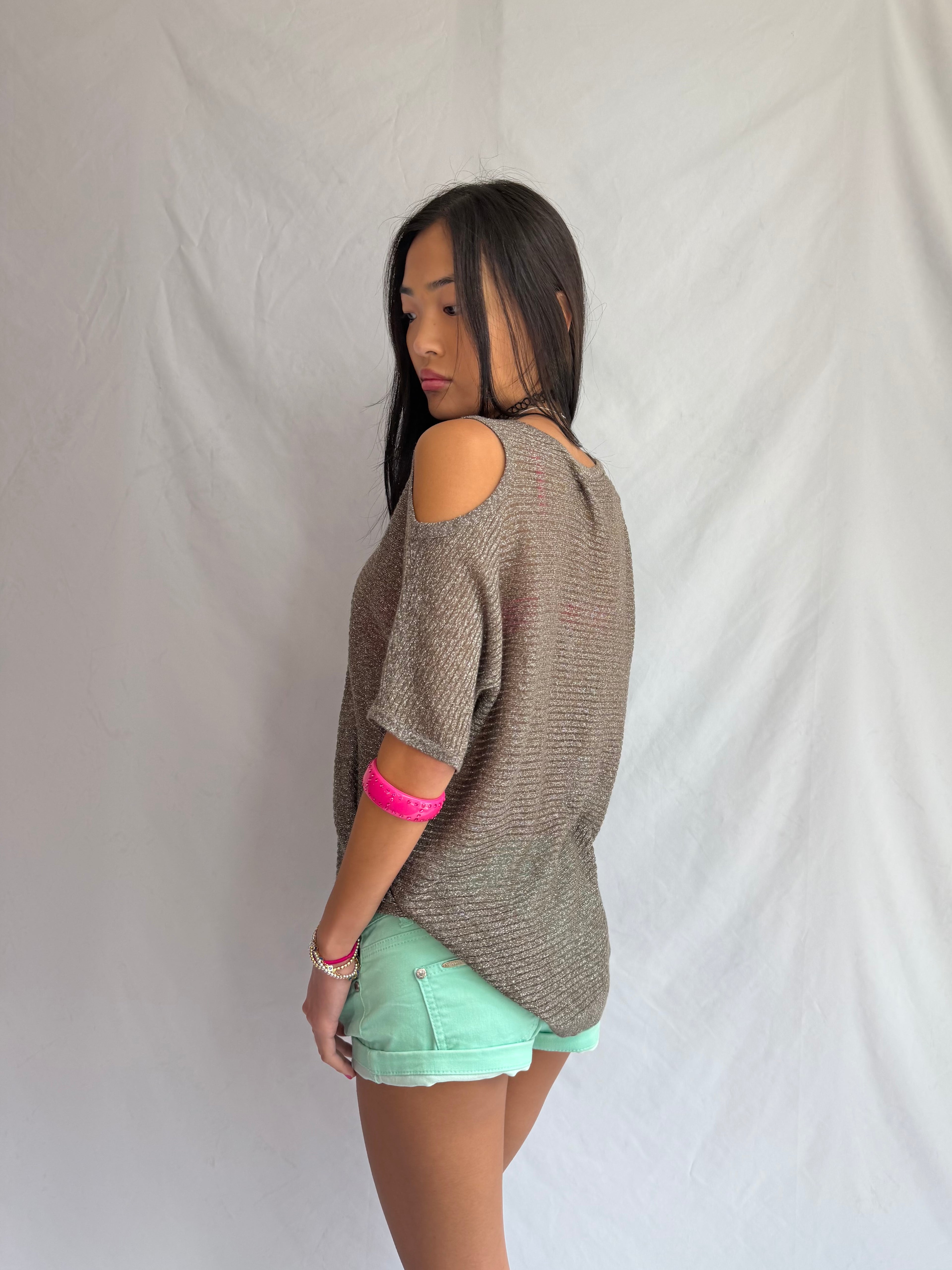 Vintage metallic off the shoulder top