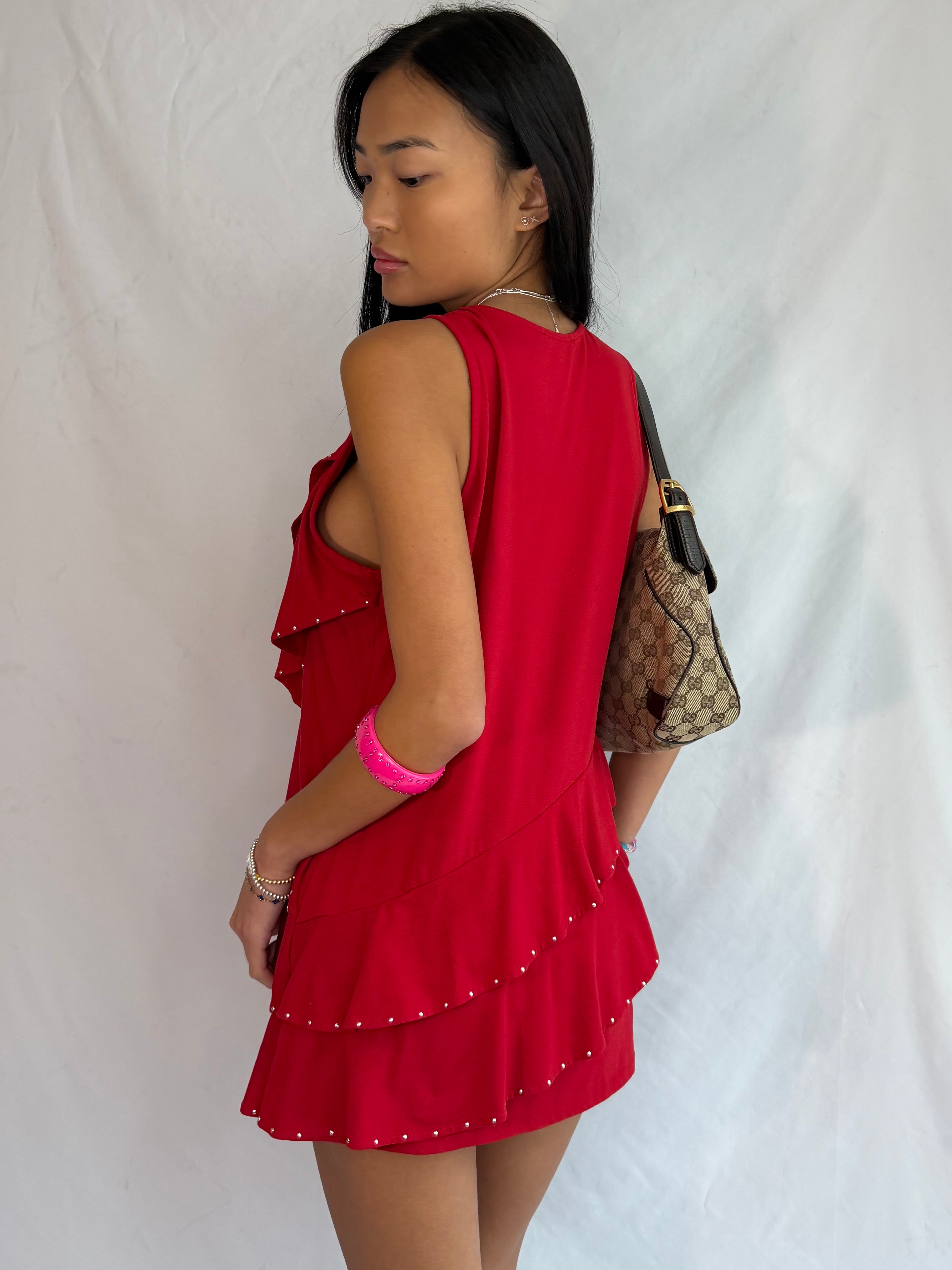 Vintage red ruffled mini dress
