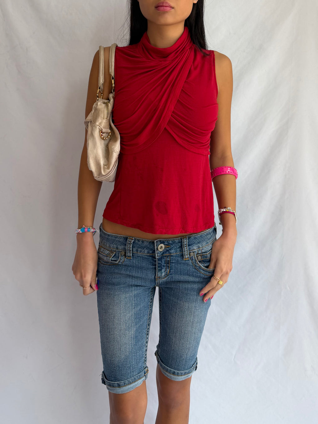 Vintage red high neck halter top